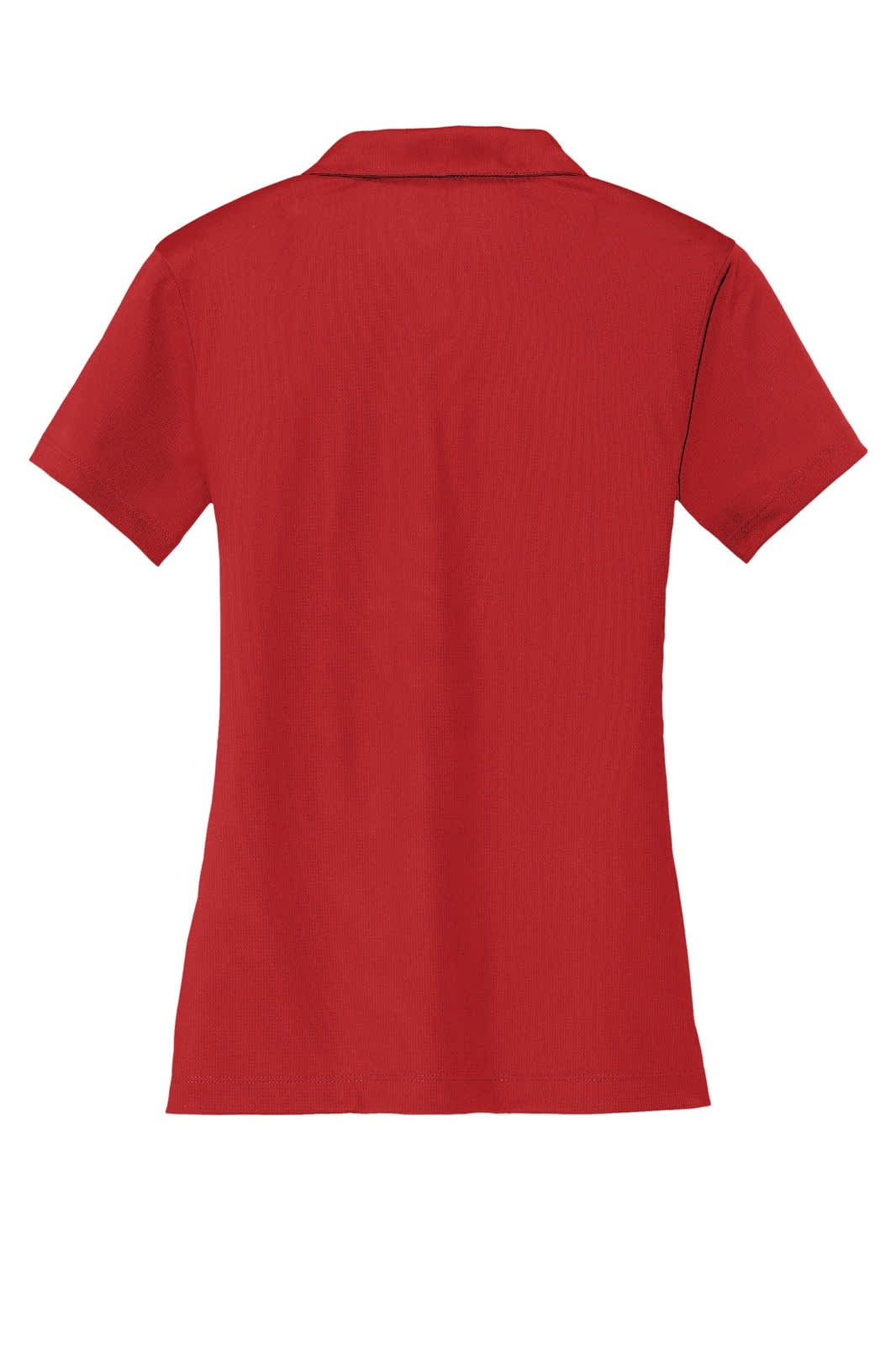A red Nike Dri-FIT Vertical Mesh Polo shirt with short sleeves and a collar, featuring a logo.