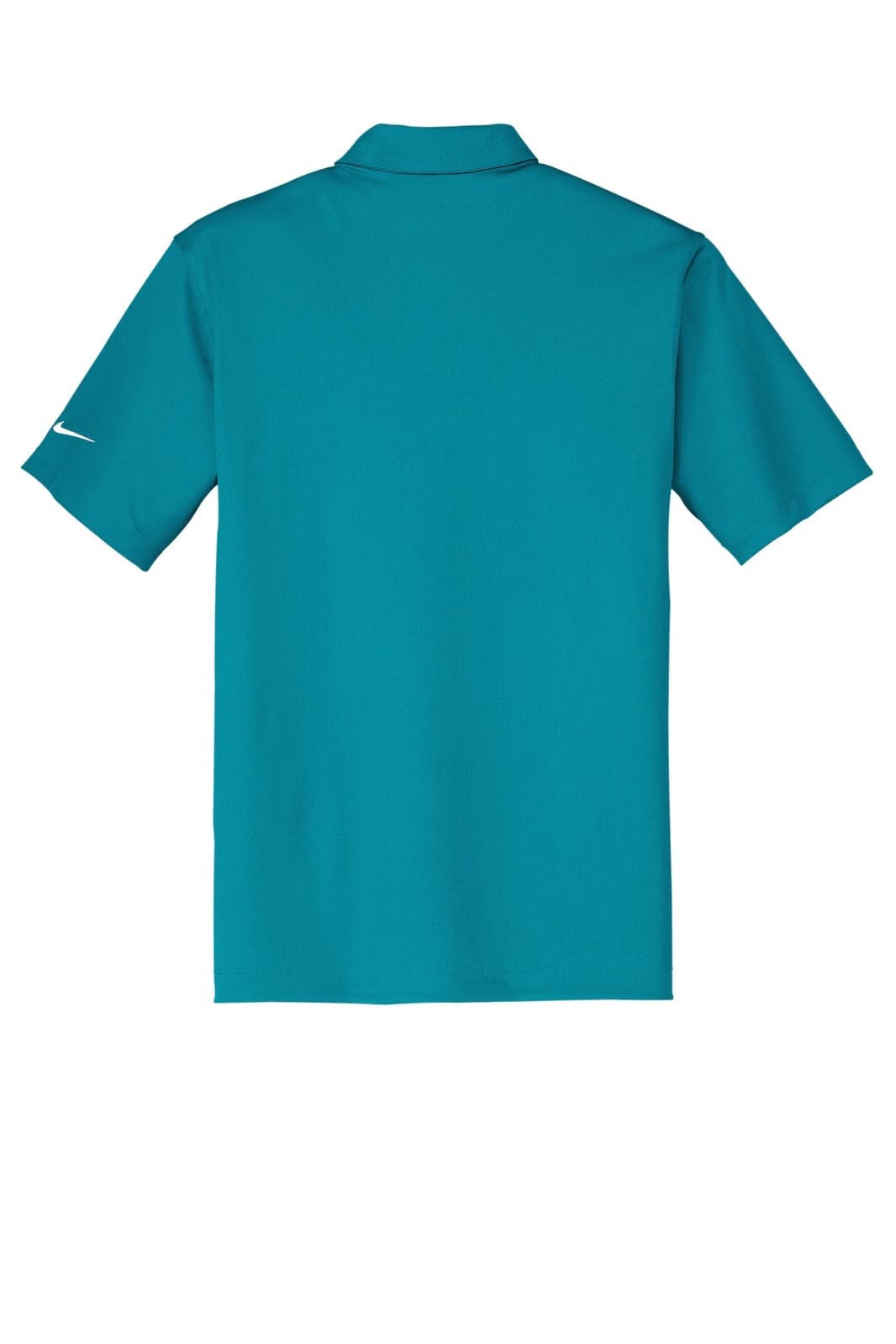 A teal Nike Dri-FIT Vertical Mesh Polo, featuring short sleeves and a collar, with a logo on one sleeve.