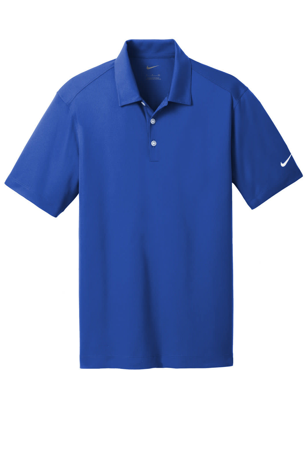 A blue Nike Dri-FIT Vertical Mesh Polo shirt with a collar and a logo on the sleeve.