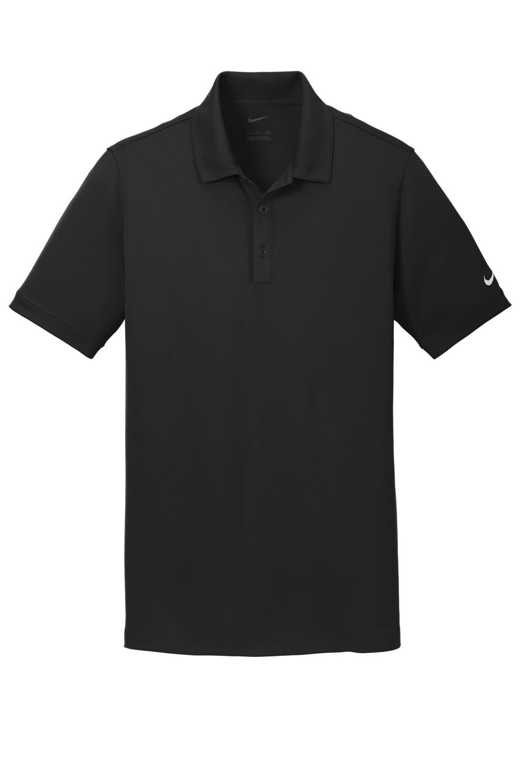A black Nike Dri-FIT Solid Icon Pique Modern Fit Polo shirt featuring a logo.