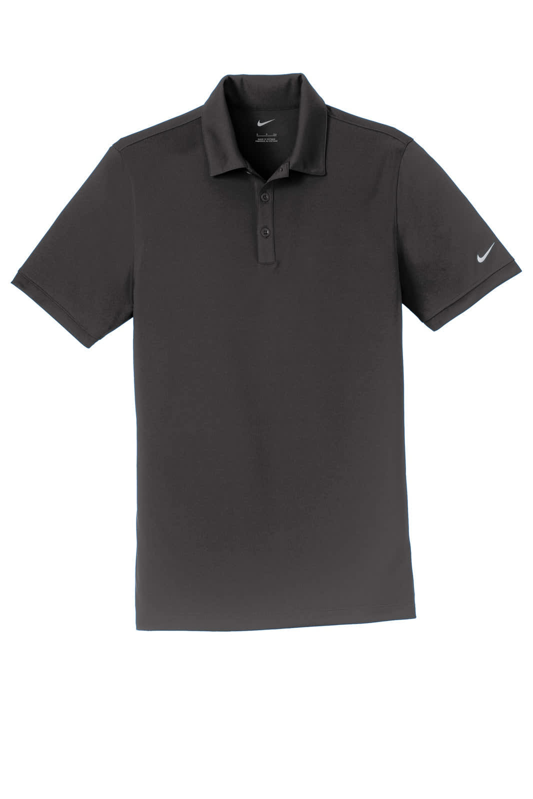 A black Nike Dri-FIT polo shirt with a modern fit and a logo on the sleeve.