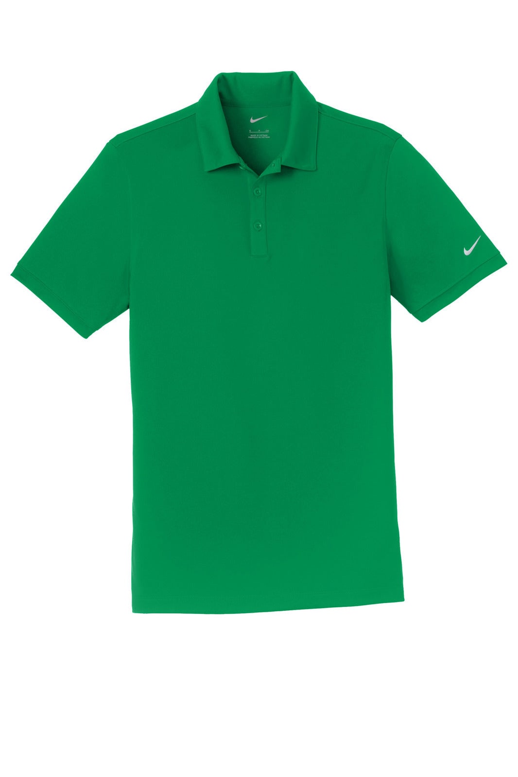 A green Nike Dri-FIT Players Modern Fit Polo shirt featuring a logo on the sleeve.