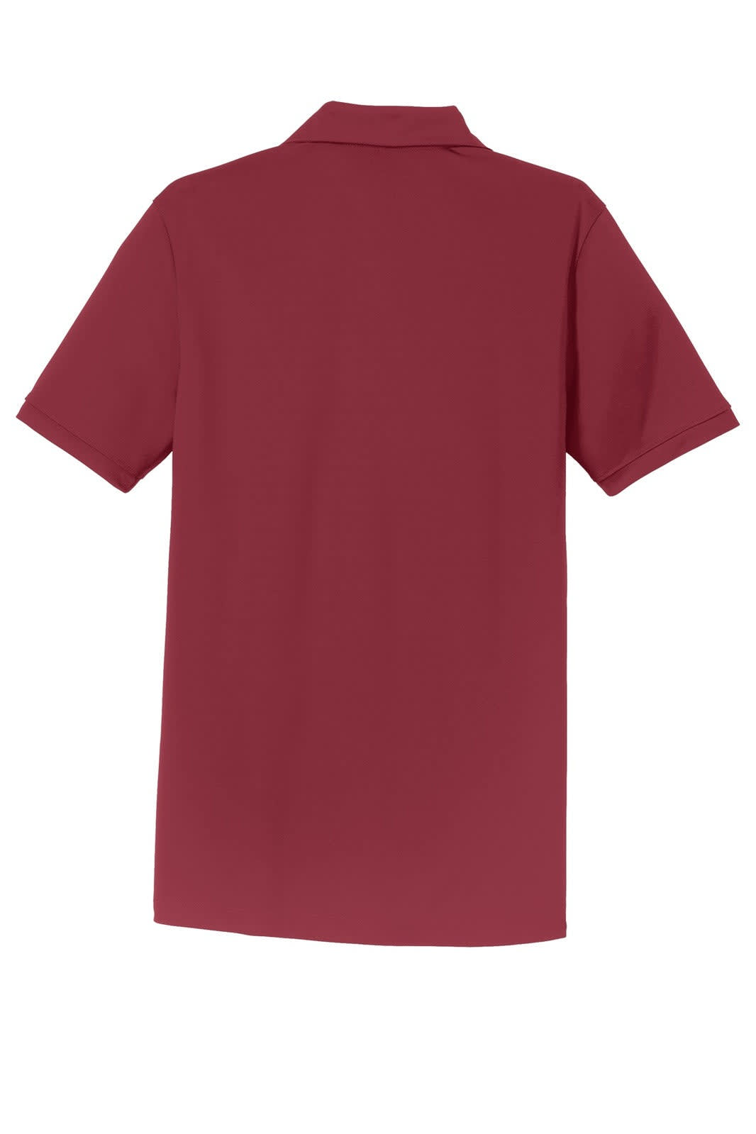 A maroon polo shirt with a modern fit and short sleeves, featuring a collar and a logo.