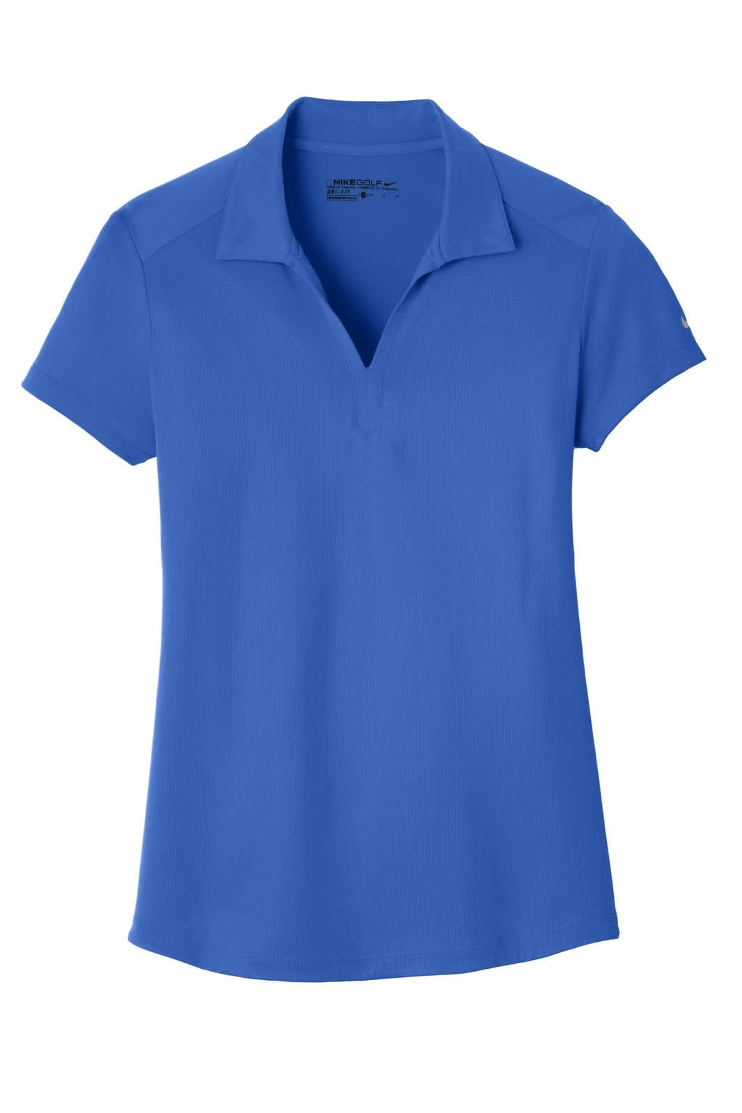 A blue Nike ladies' Dri-FIT Legacy polo shirt with a collar and short sleeves, featuring a logo on one side.