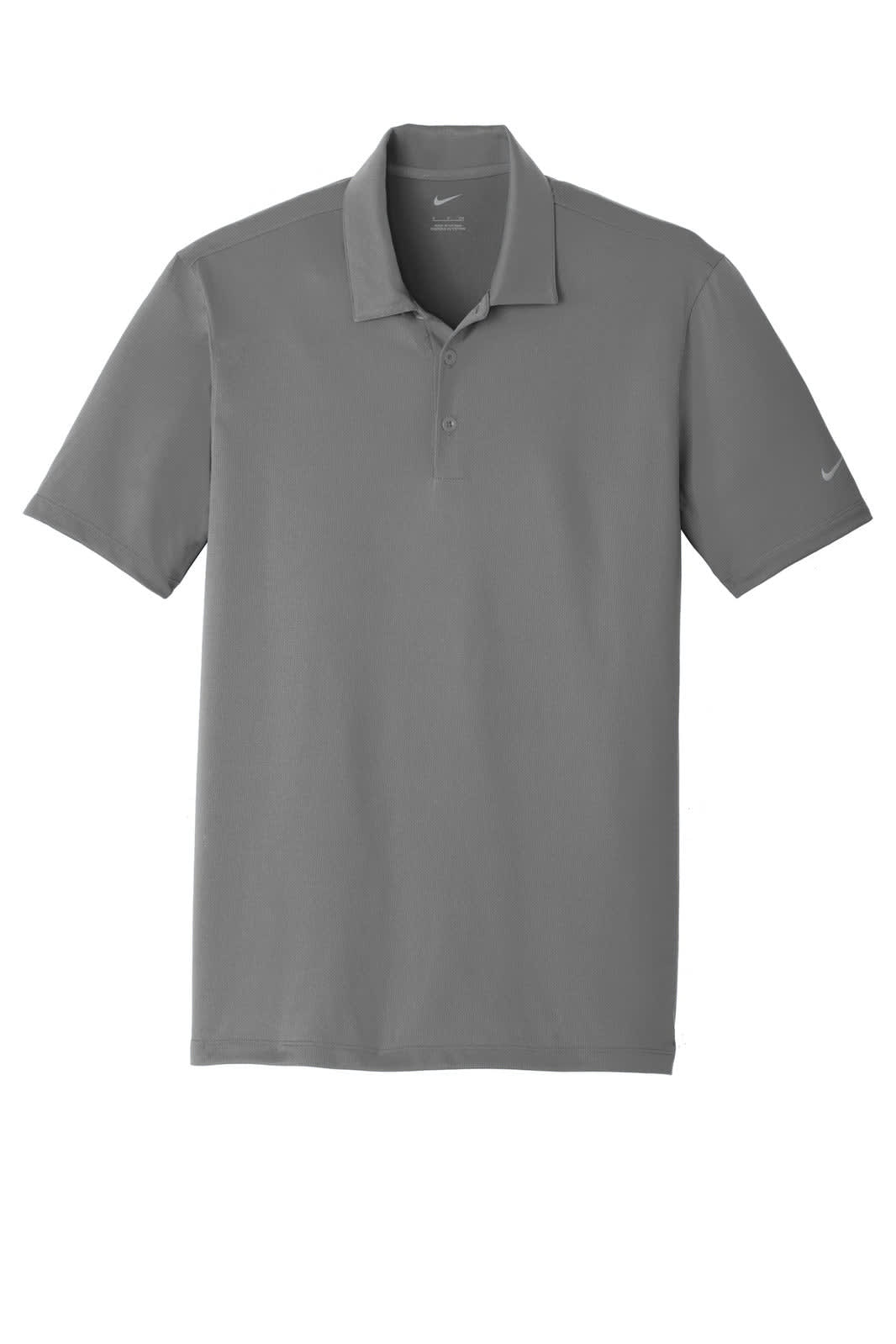 A grey Nike Dri-FIT Legacy Polo shirt with a collar and button placket, featuring a discreet logo.