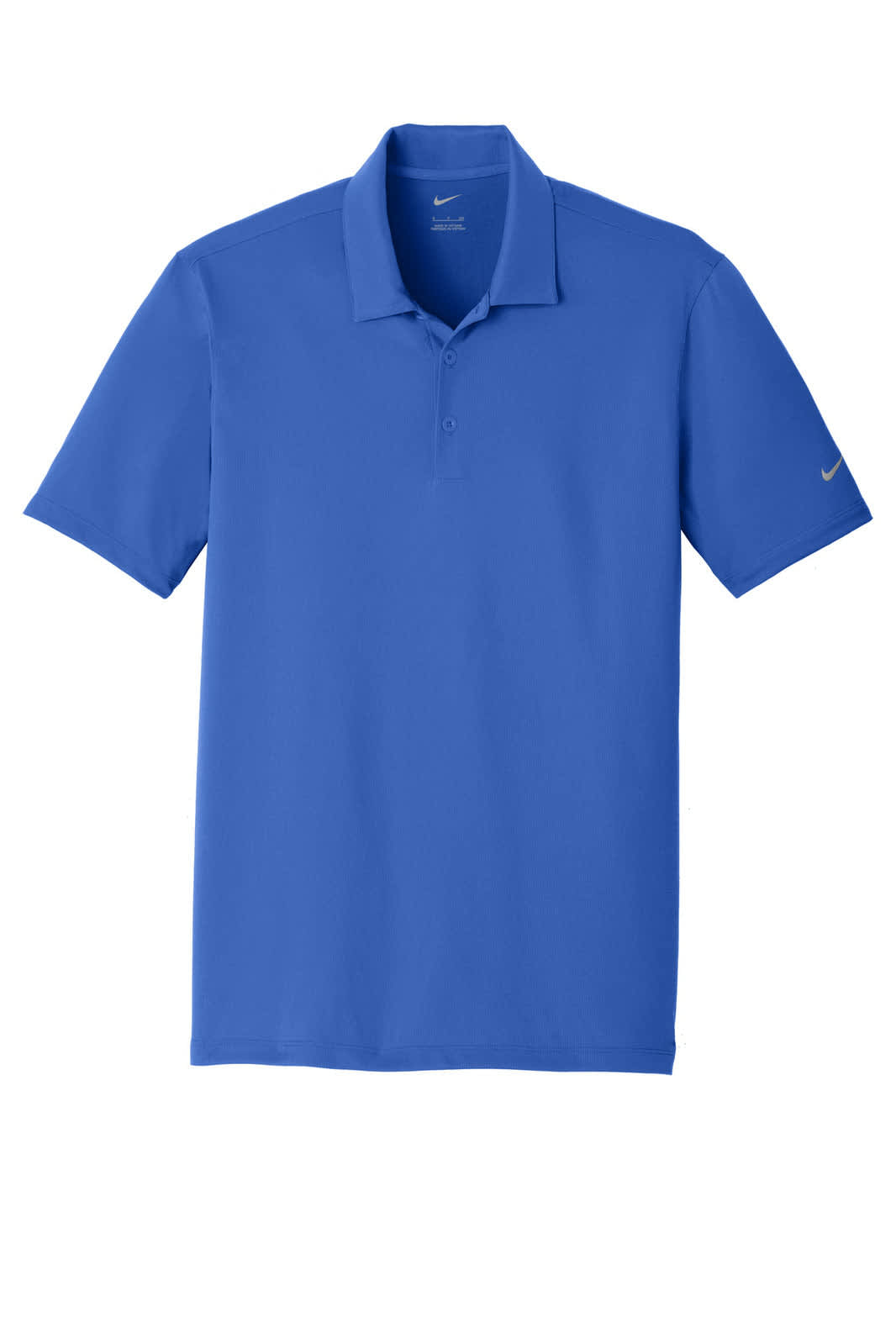 A blue Nike Dri-FIT Legacy Polo shirt featuring a short sleeve design and a logo.