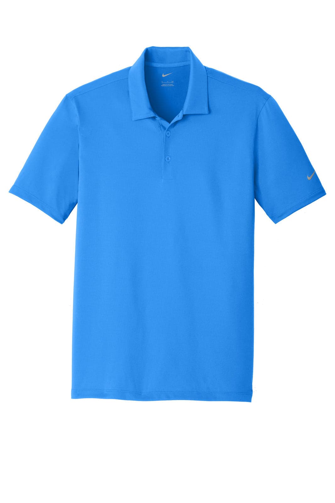 A blue Nike Dri-FIT Legacy Polo shirt with a collar, three-button placket, and a logo on the sleeve.