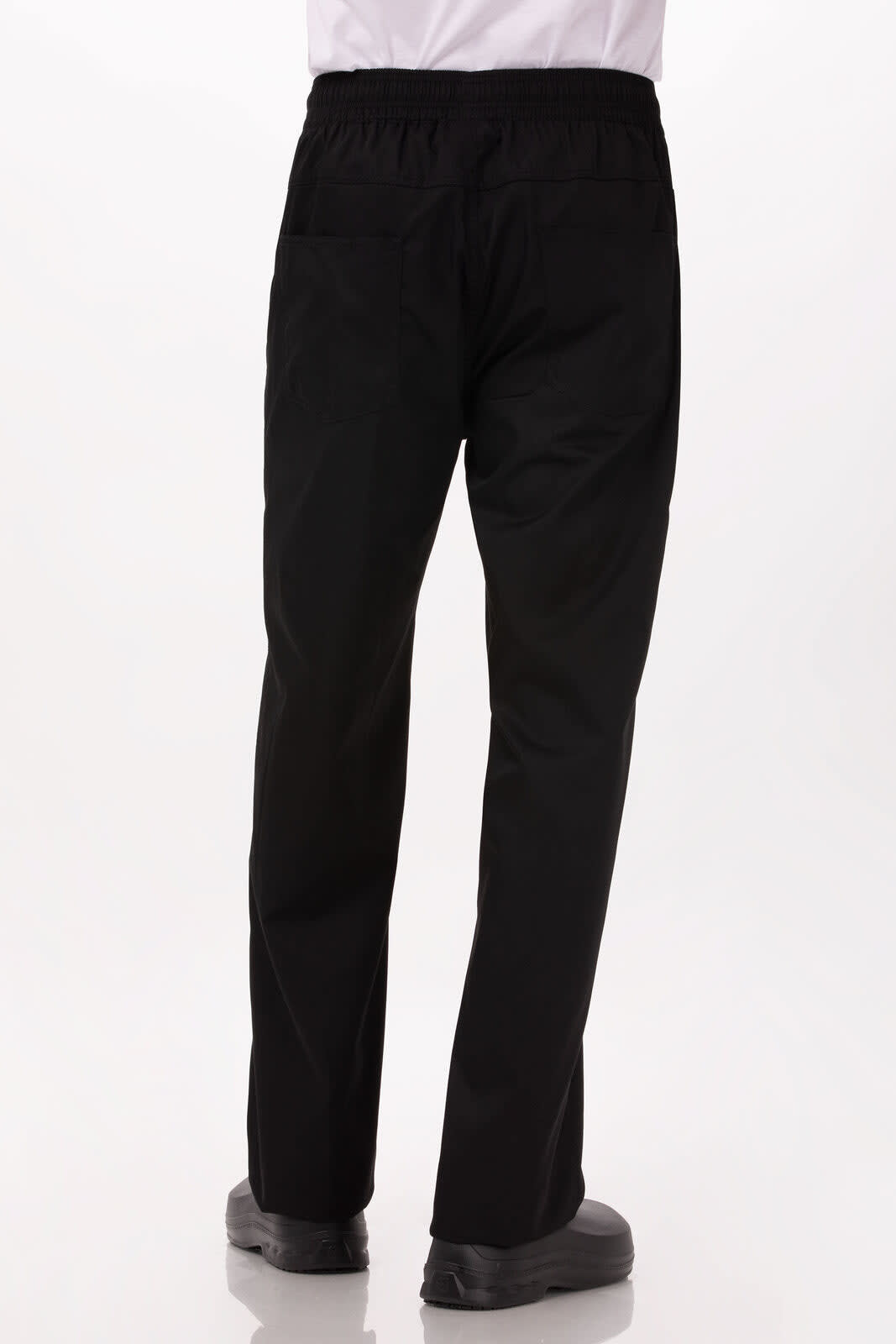 Lightweight baggy pants in black, featuring an elastic waistband and a simple, sleek design.