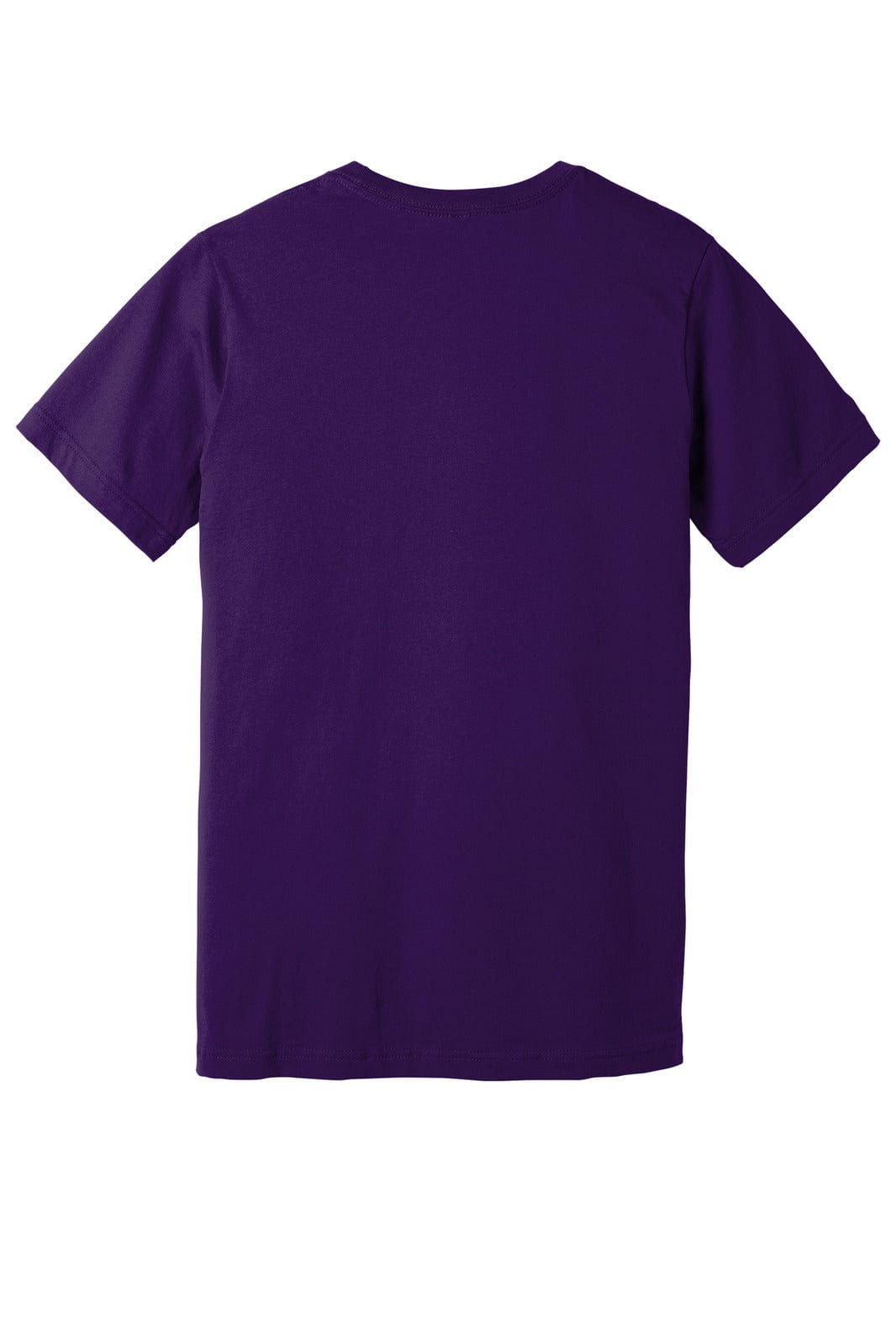 A unisex jersey short sleeve V-neck tee in purple, featuring a plain back and no visible logos.