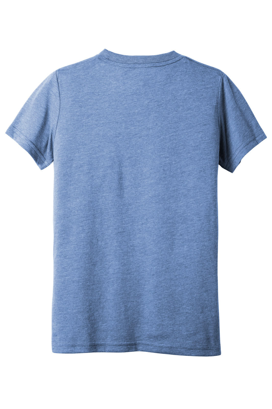 A youth triblend short sleeve tee in a soft blue colour, featuring a plain back view and a small logo.