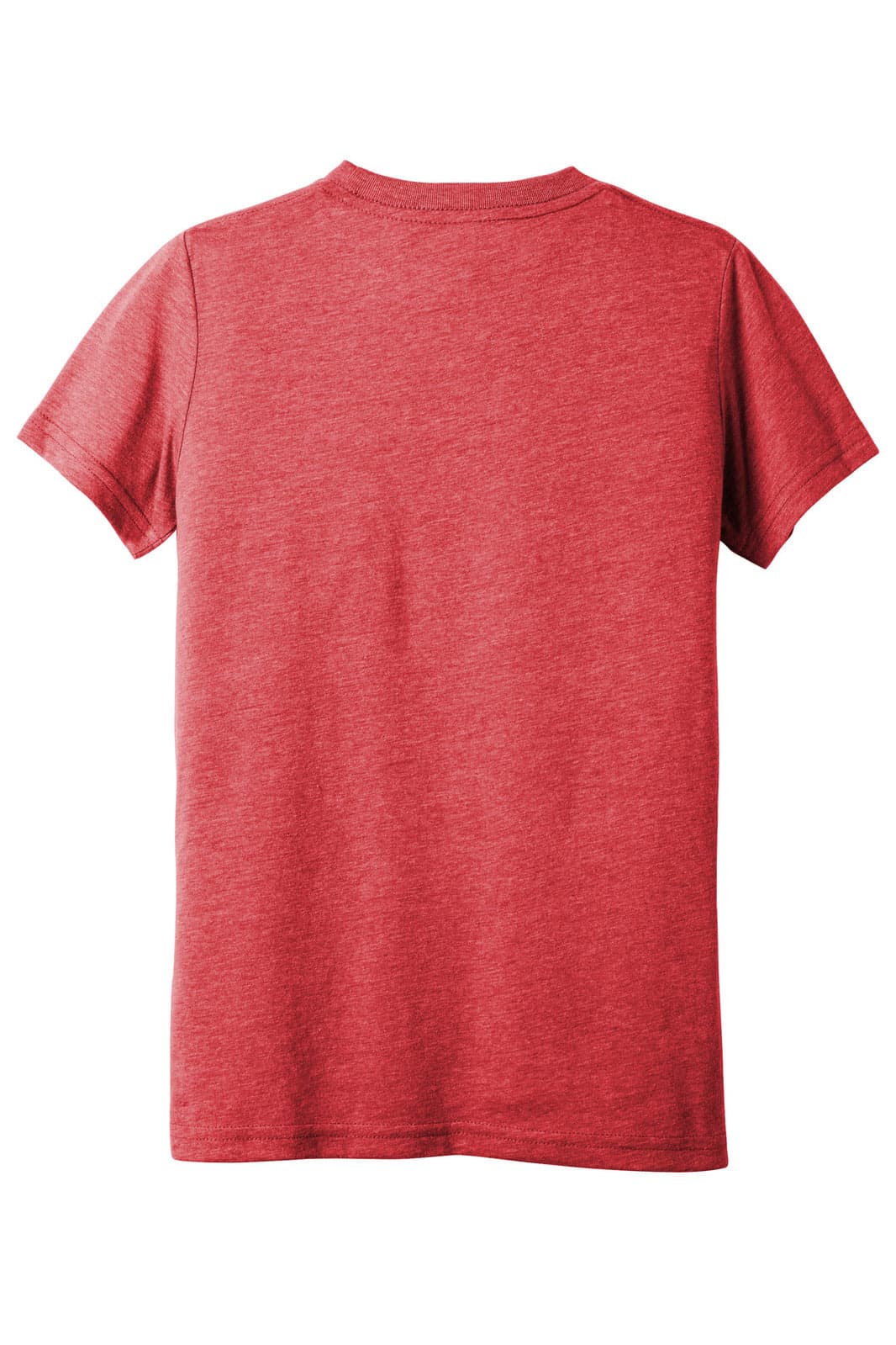 A red youth triblend short sleeve tee featuring a smooth fabric texture and a plain back design.