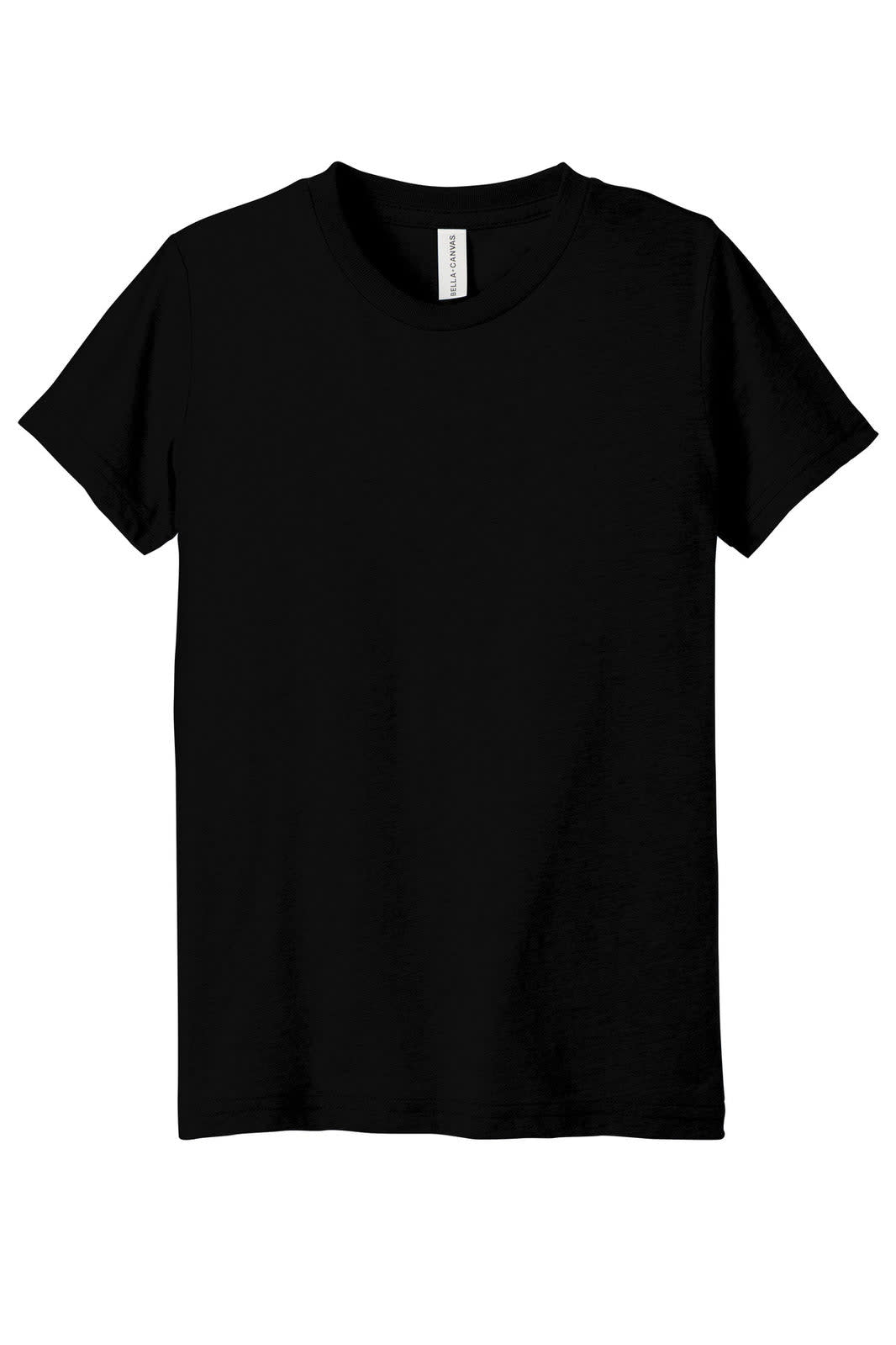 A black youth triblend short sleeve tee with a label on the neckline and a simple design.
