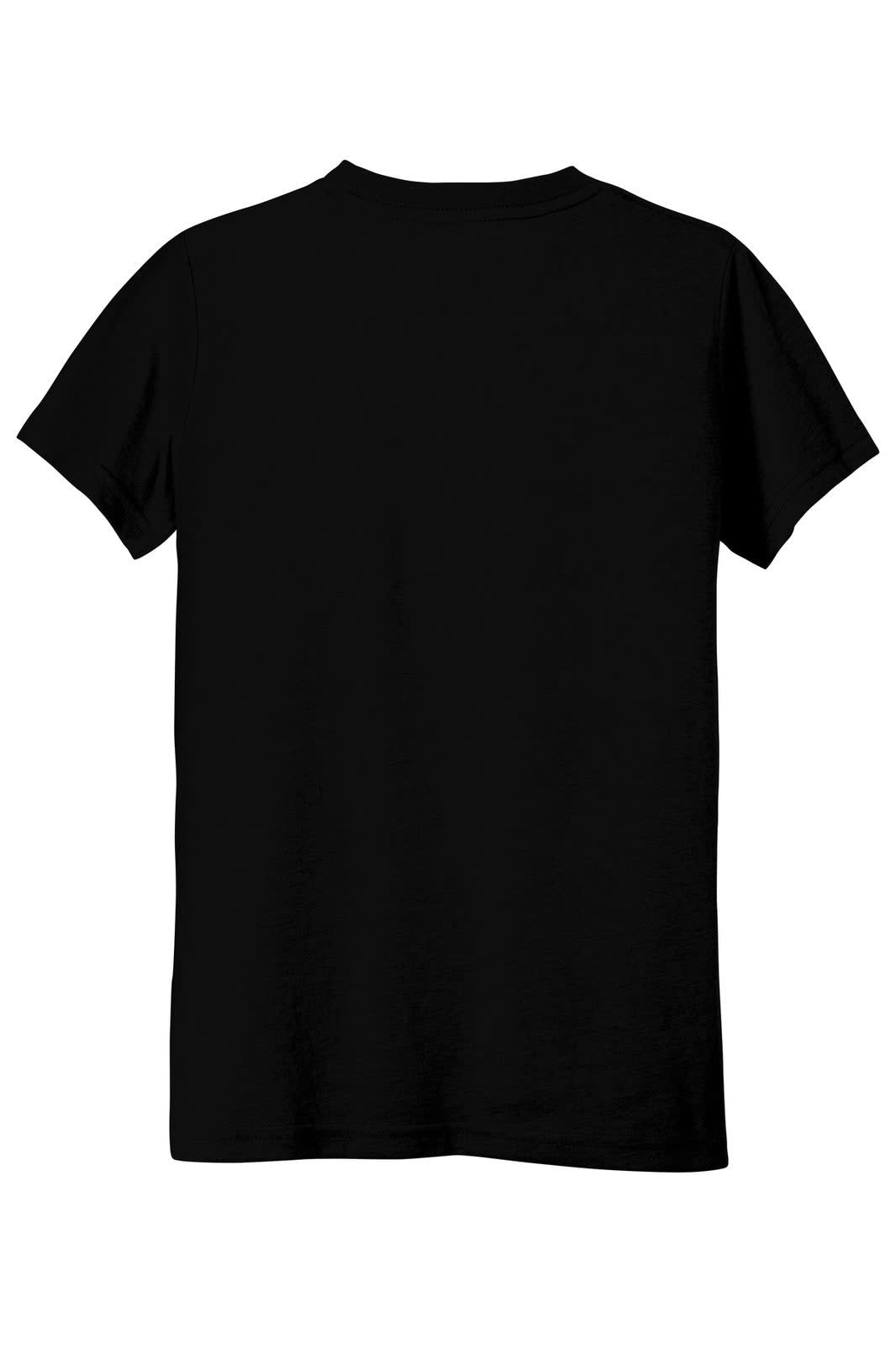 A black youth triblend short sleeve tee featuring a plain back and a logo.