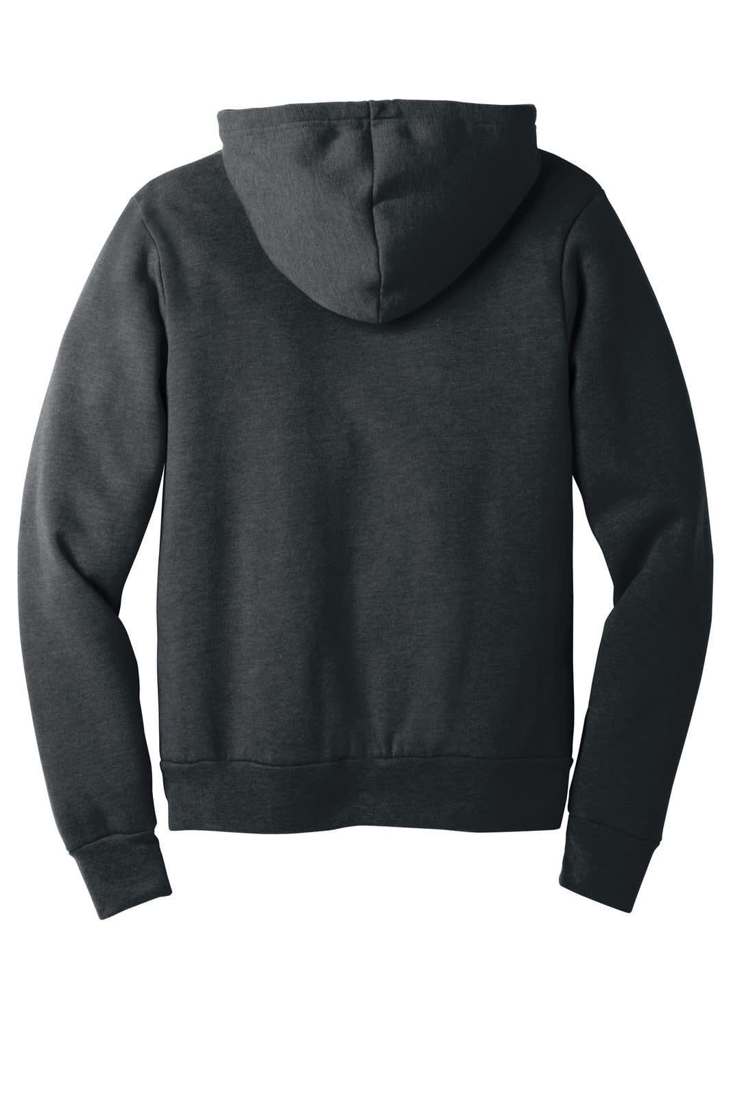 A unisex sponge fleece pullover hoodie in dark grey, featuring a hood and long sleeves. It has a logo on the front.