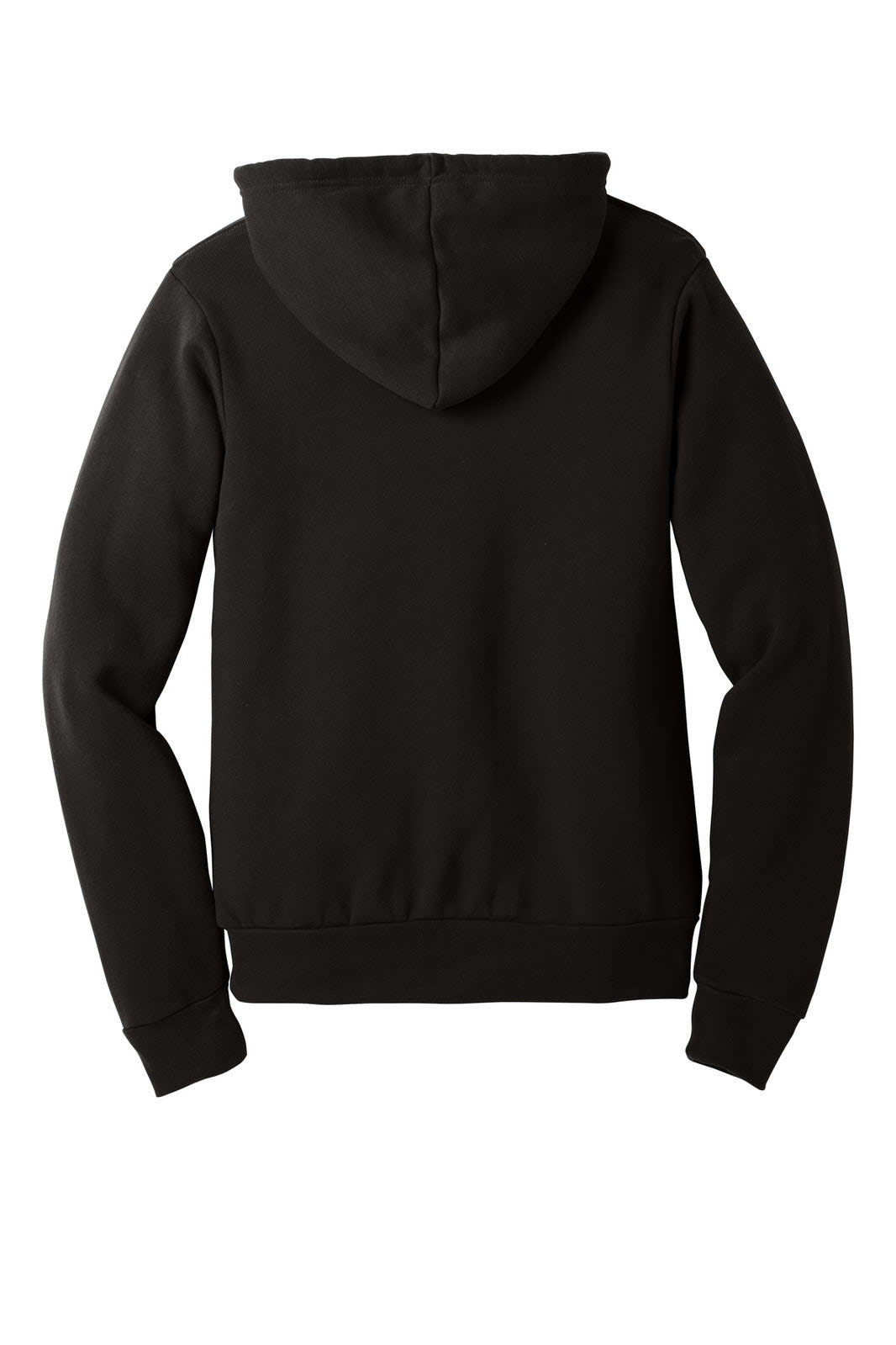 A black unisex sponge fleece pullover hoodie featuring a hood and long sleeves with a simple design.