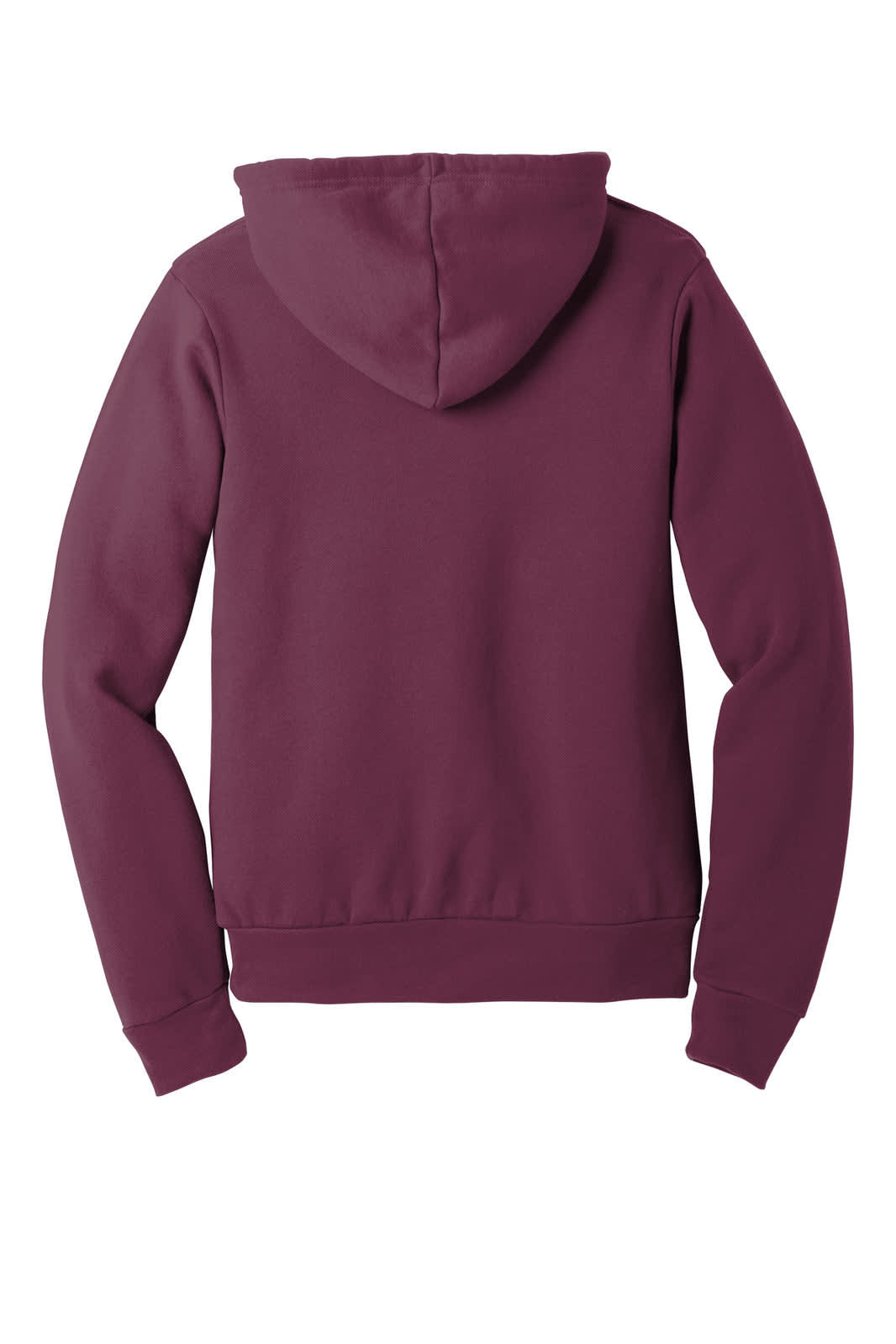A maroon unisex sponge fleece pullover hoodie featuring a hood and long sleeves. It has a logo on the back.