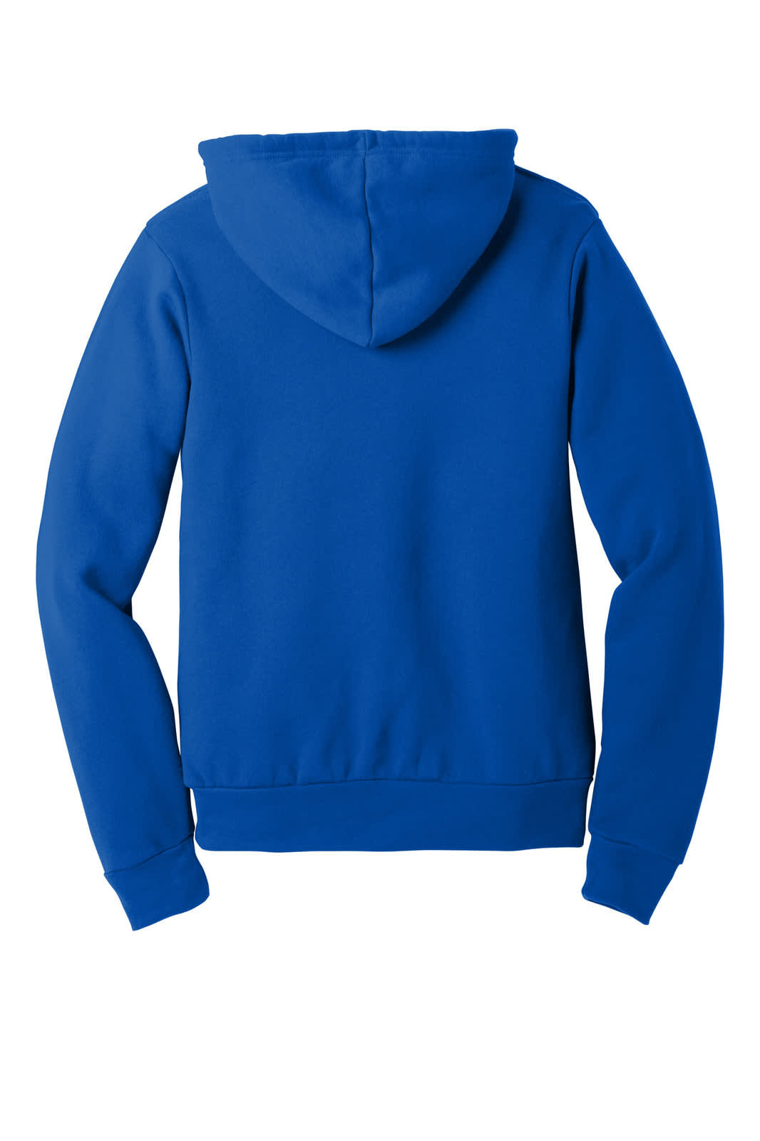 A blue unisex pullover hoodie with a hood, featuring long sleeves and a simple design. The back view is visible.