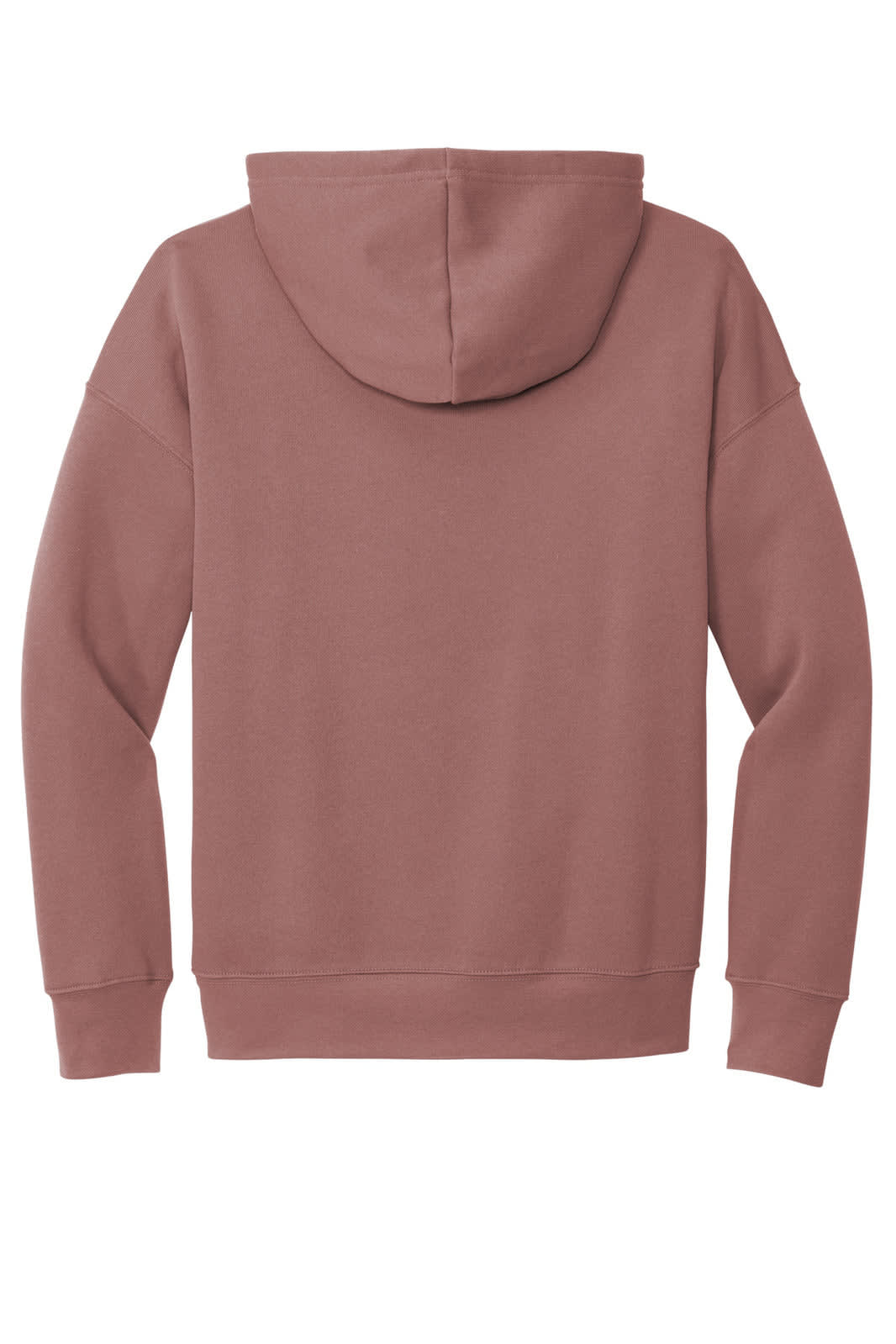 A unisex sponge fleece pullover hoodie in a dusty rose colour, featuring a hood and a logo.
