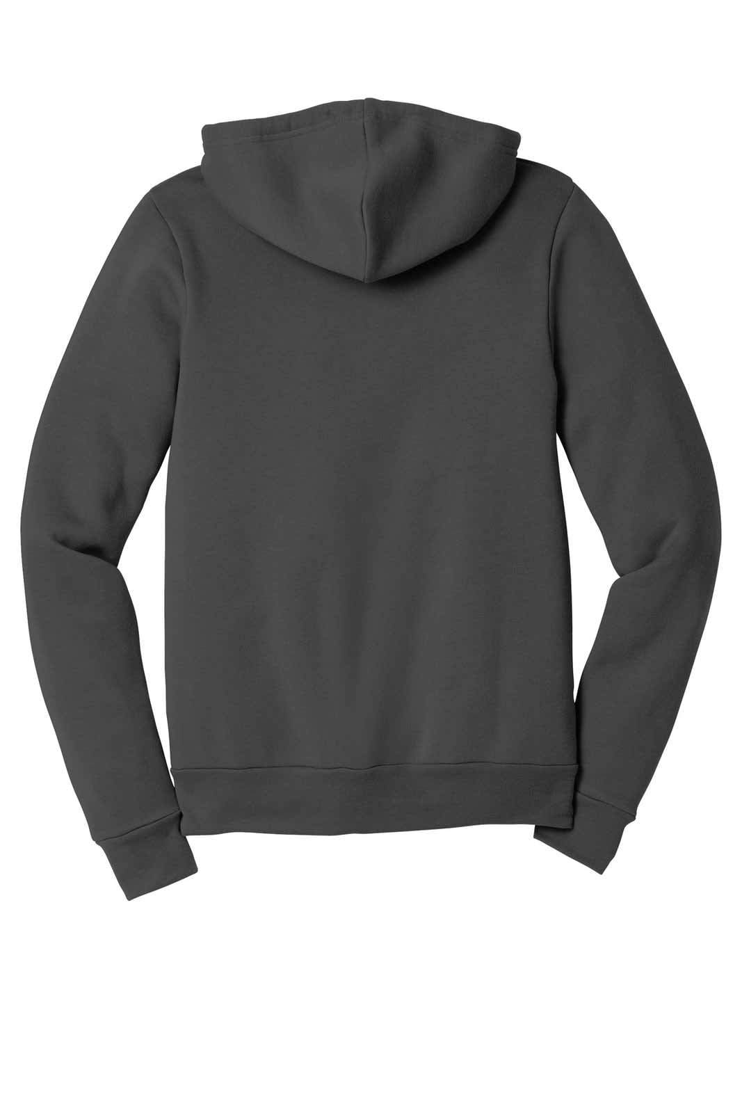 A unisex sponge fleece full-zip hoodie in dark grey, featuring a hood and long sleeves.