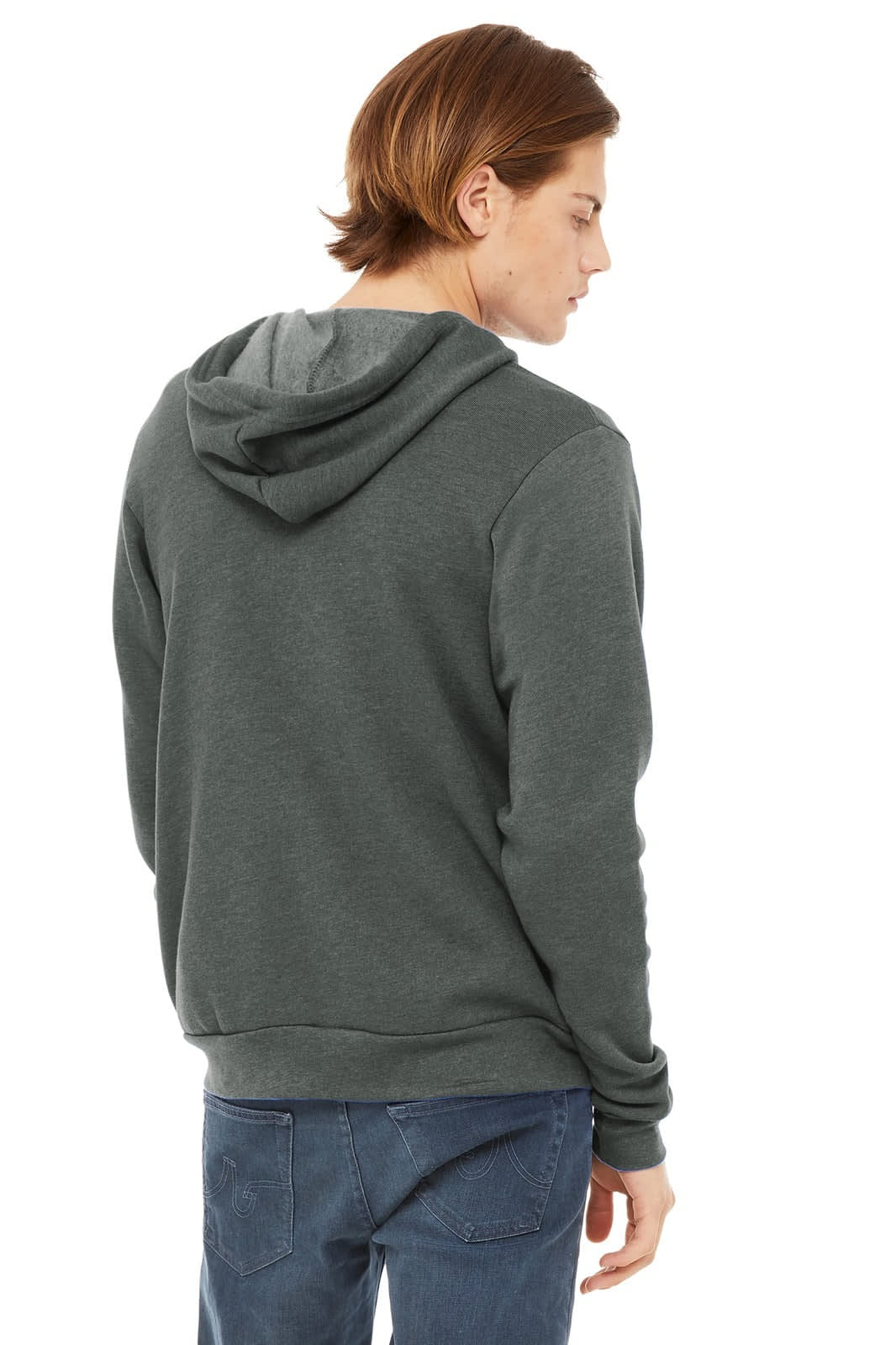 A unisex sponge fleece full-zip hoodie in dark green, featuring a hood and a logo.