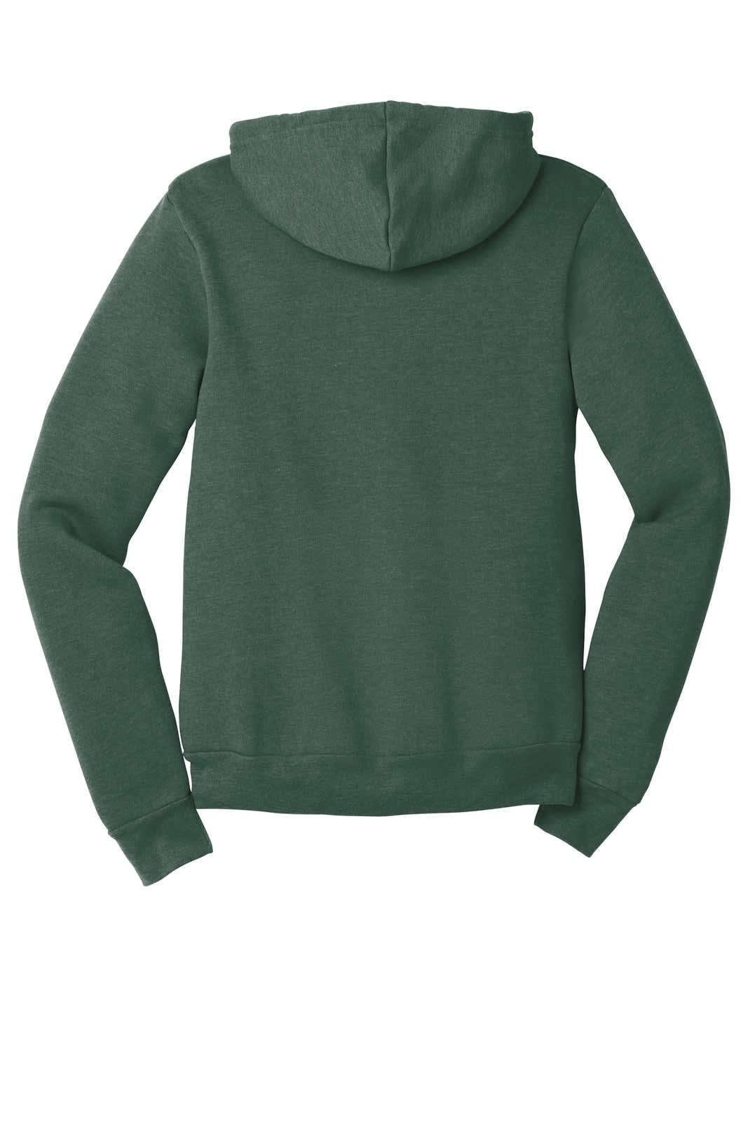 A green unisex sponge fleece full-zip hoodie with a hood and long sleeves. It features a logo.