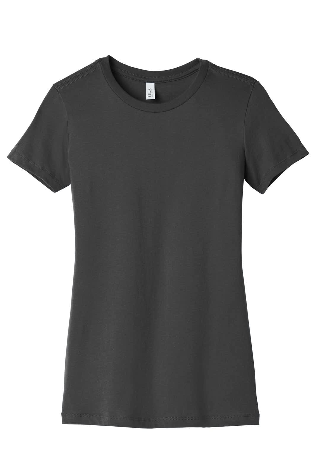 A women's t-shirt in dark grey with short sleeves and a classic crew neckline. Features a small logo.