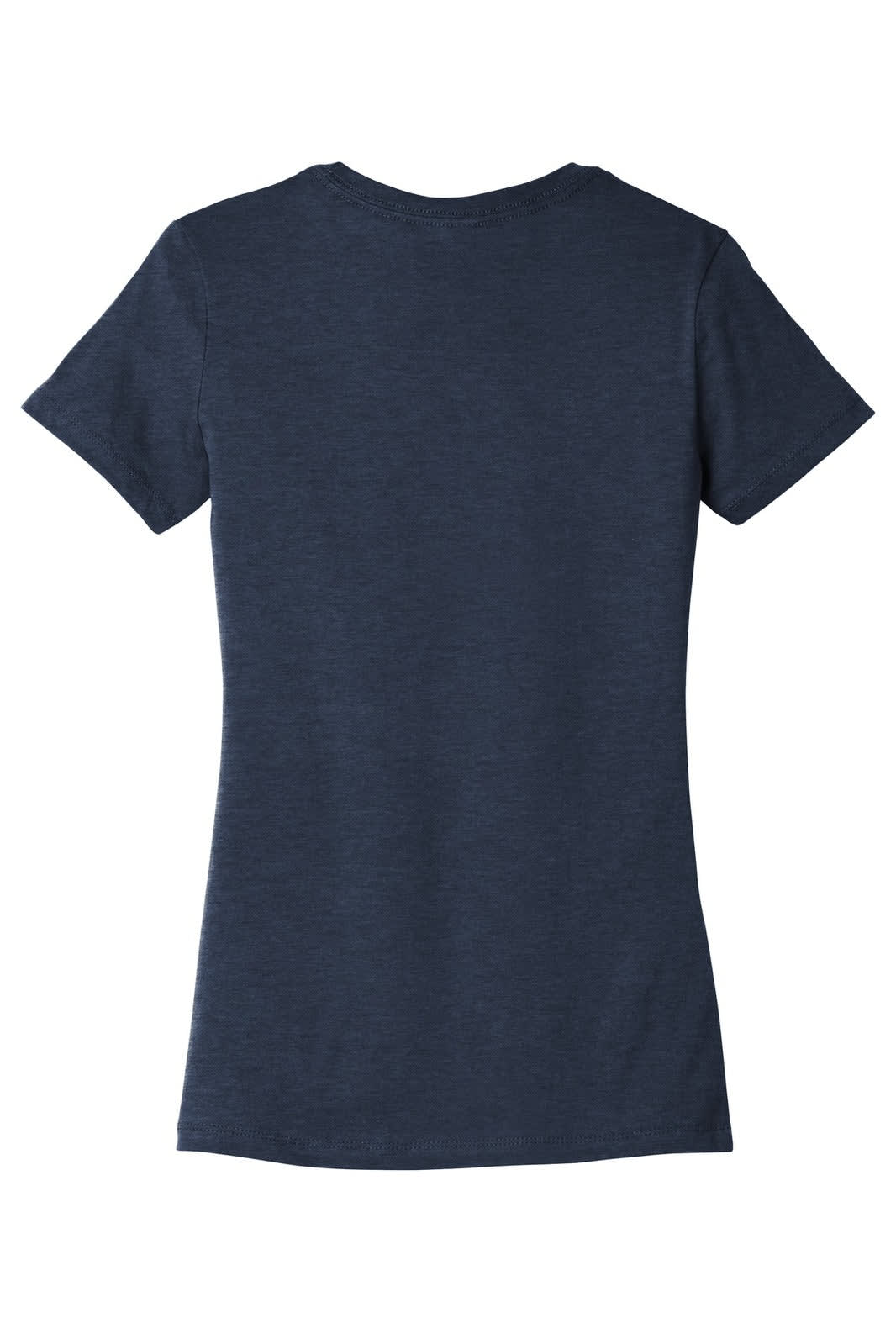 A navy women's t-shirt with short sleeves and a fitted design, featuring a logo on the back.