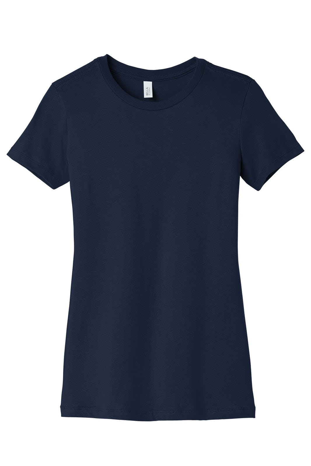 A navy blue women's t-shirt with short sleeves and a crew neckline. The shirt has a logo on it.