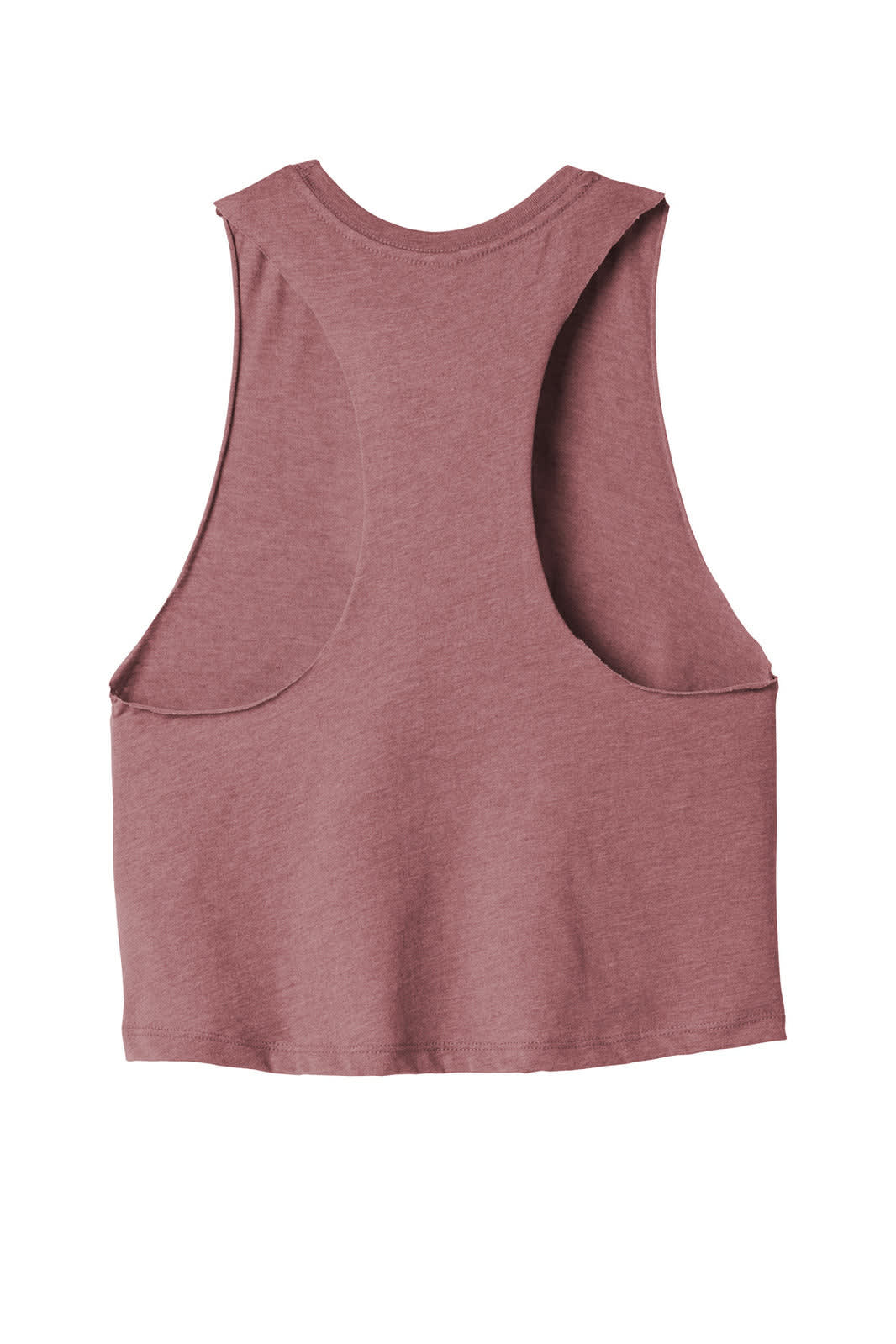 A women's racerback cropped tank top in a dusty rose colour with a spacious back design. Features a logo.