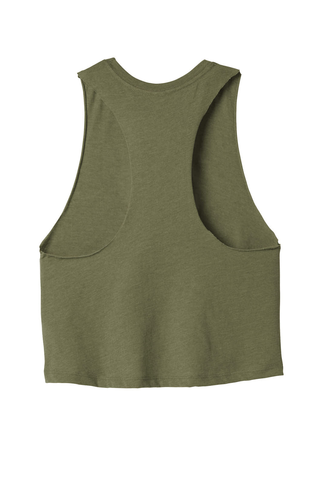 A green women's racerback cropped tank top with a relaxed fit. Features a logo on the back.