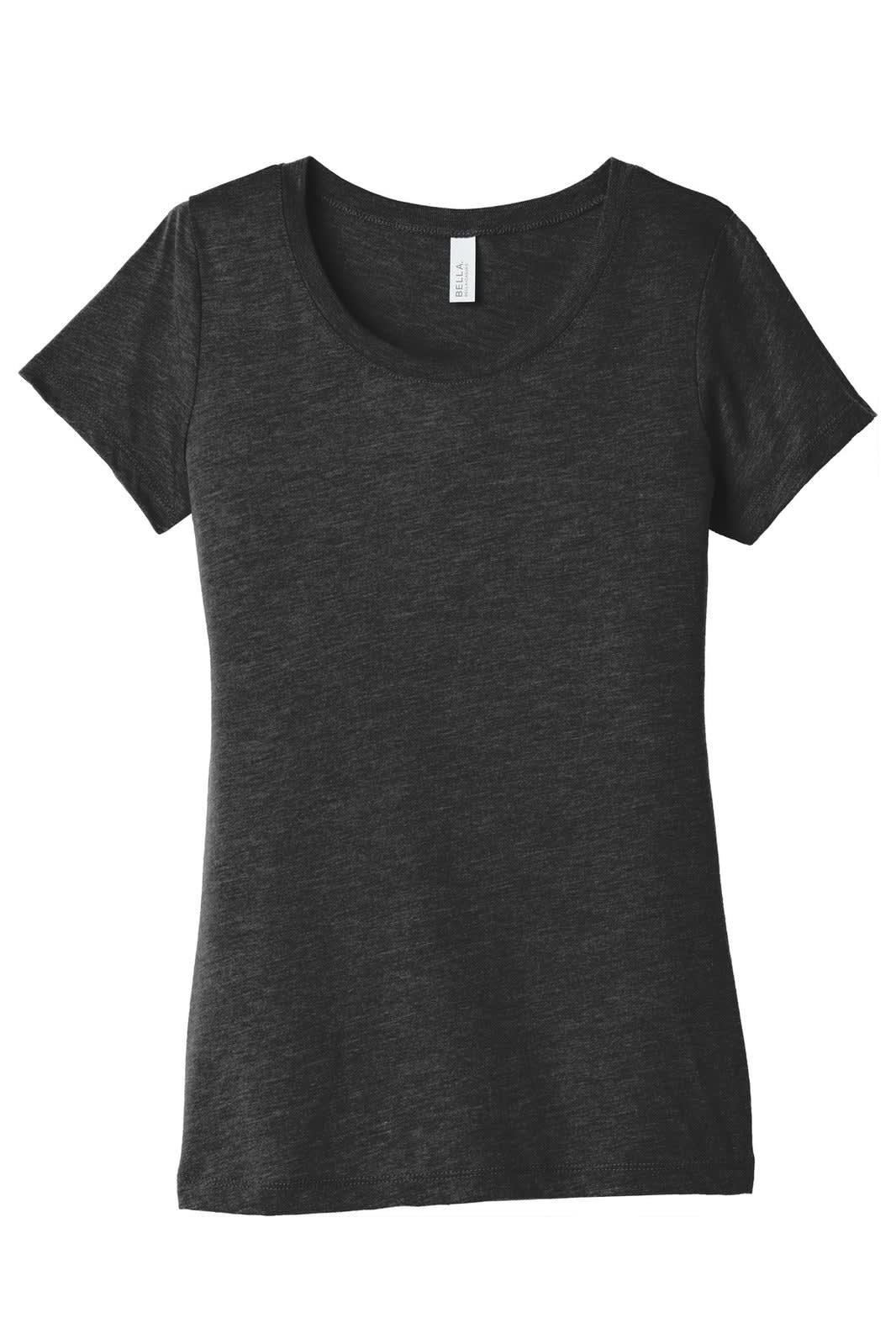 A women's triblend short sleeve tee in dark charcoal grey, featuring a scoop neckline and fitted silhouette.