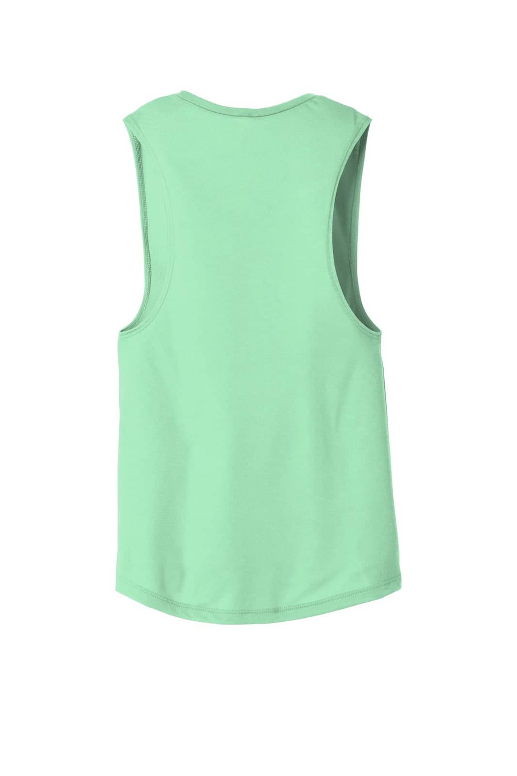 A women's flowy scoop muscle tank in a mint green colour, featuring a back view and a simple design.
