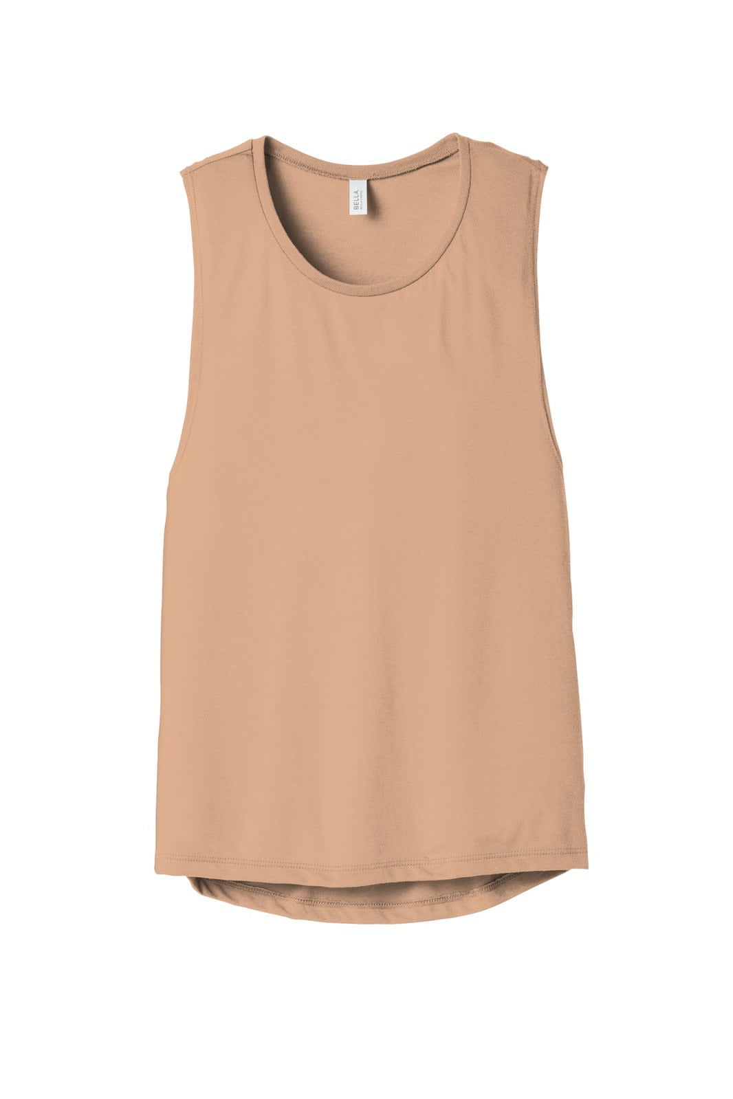 A women's flowy scoop muscle tank in a soft beige colour, featuring a rounded neckline and sleeveless design.