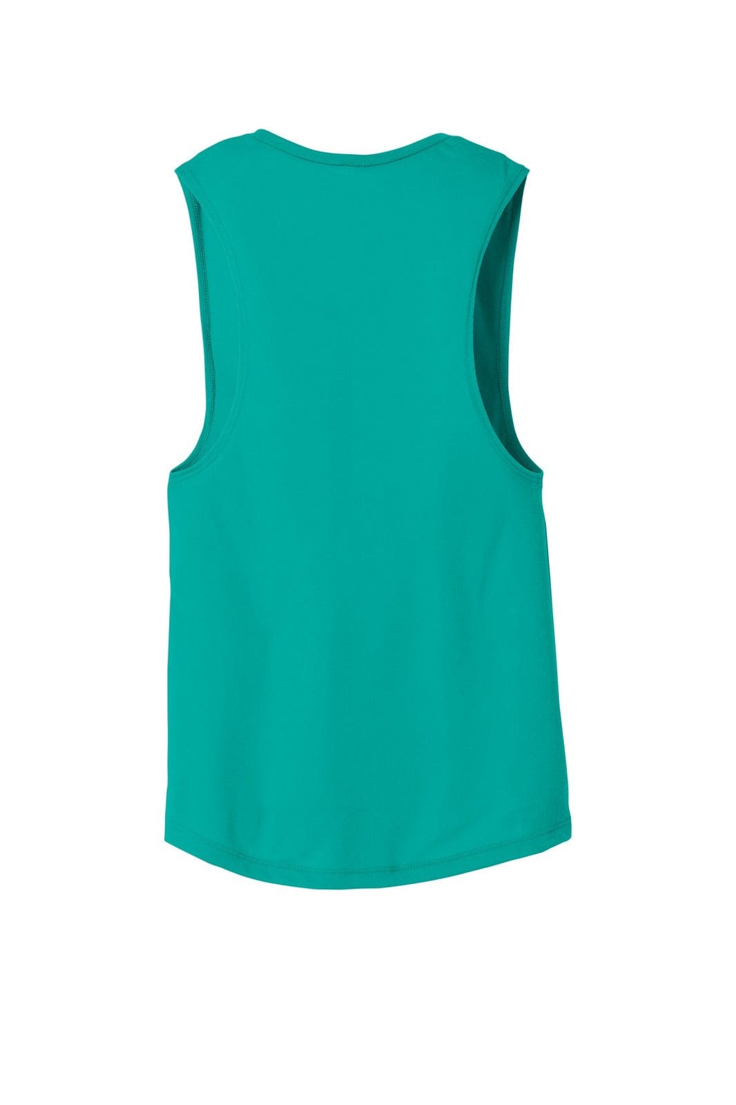 A women's flowy scoop muscle tank in a vibrant turquoise colour, featuring armholes and a casual fit.