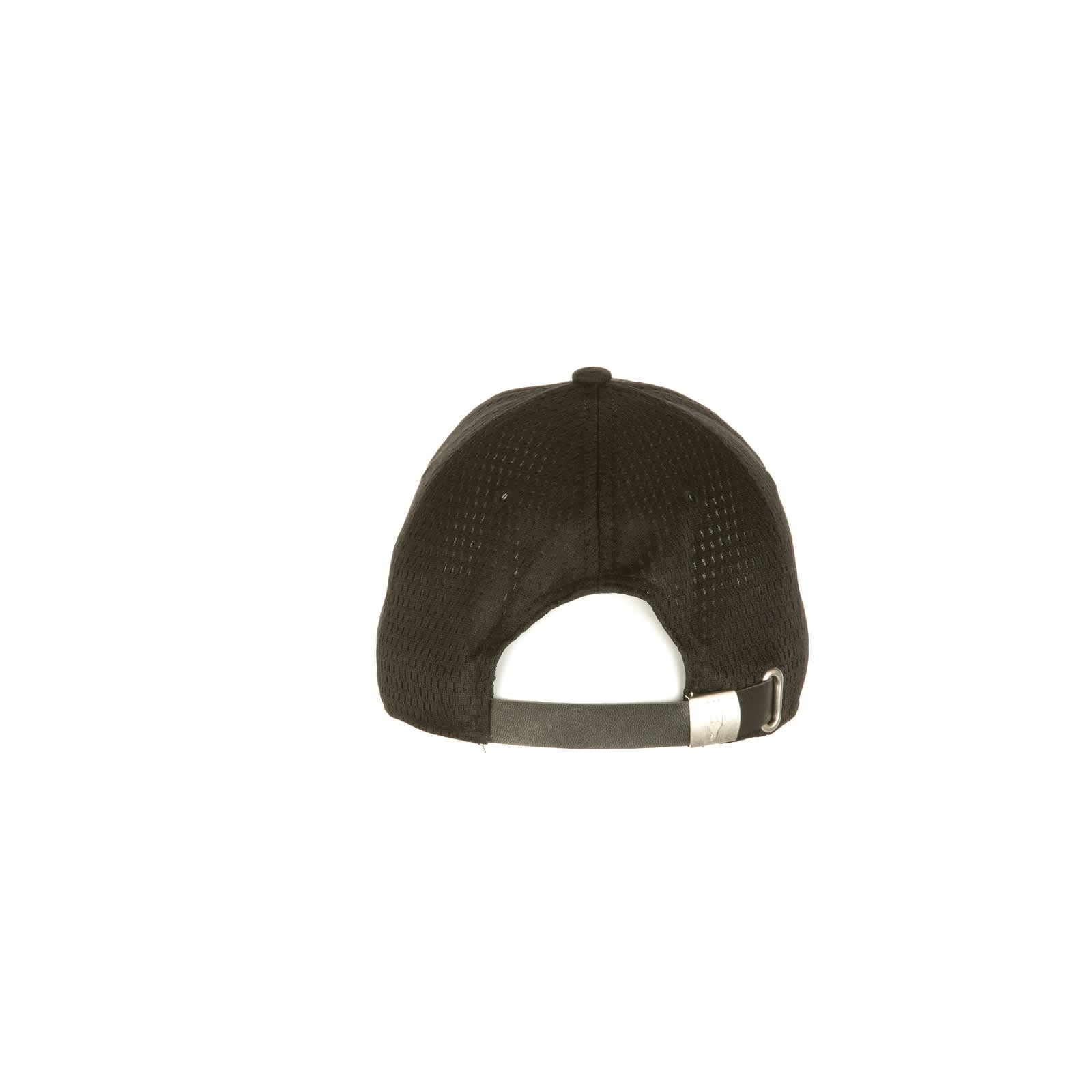 A black Cool Vent baseball cap, featuring mesh texture and an adjustable strap at the back. It has a logo.