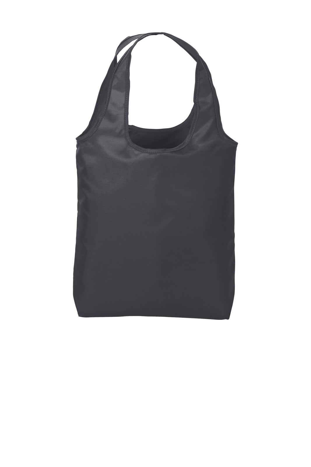 A dark grey tote bag with two straps and a spacious main compartment. It features a logo on one side.