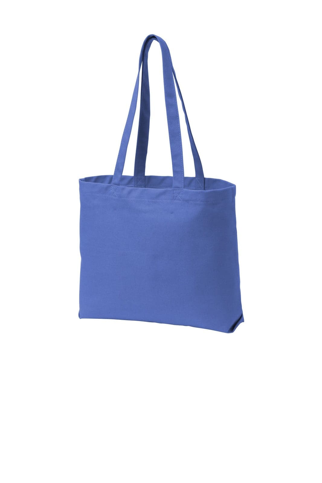 A blue tote bag with two sturdy handles and a spacious main compartment. It features a logo on the side.