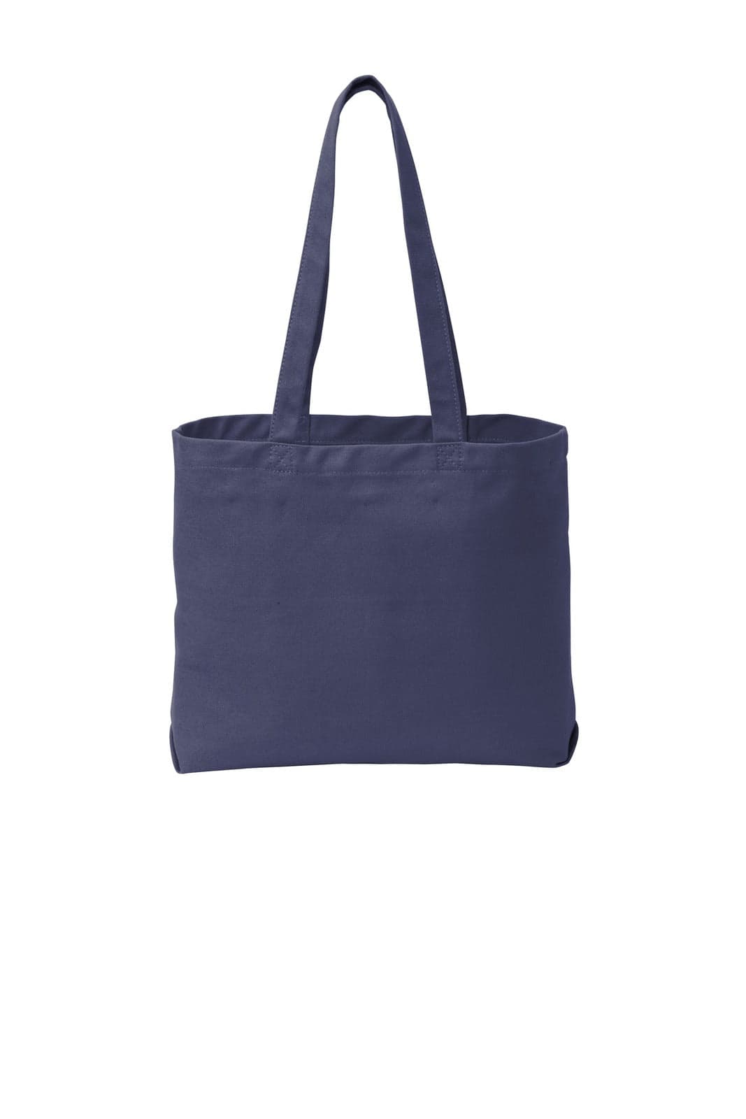 A navy tote bag with two long handles and a simple design. Features a branding logo on the front.