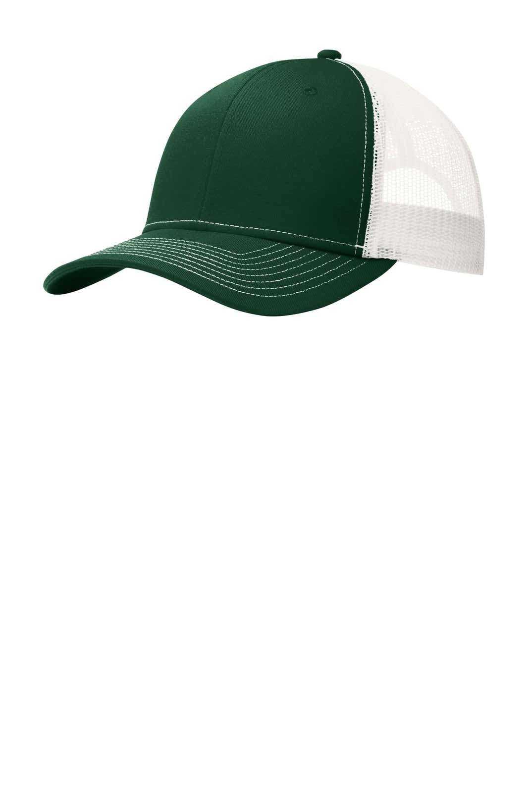 A green snapback trucker cap with a white mesh back and structured front panel. It features a logo on the front.