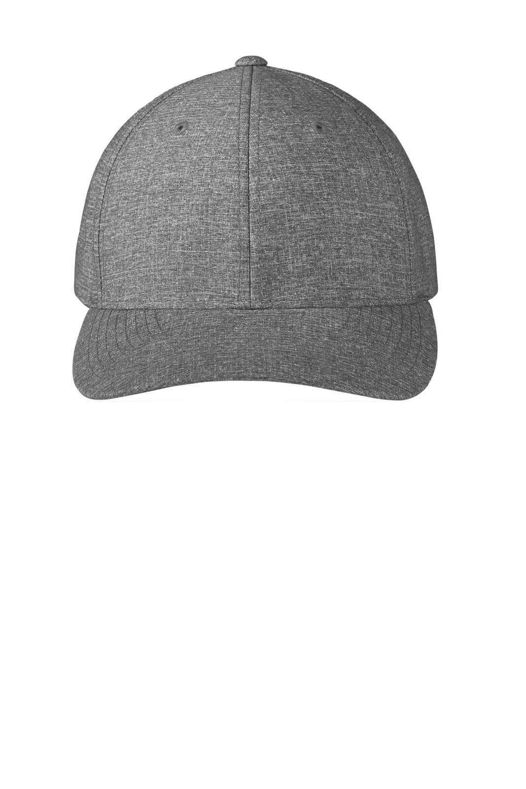 A grey performance snapback cap with a structured fit and a logo on the front.