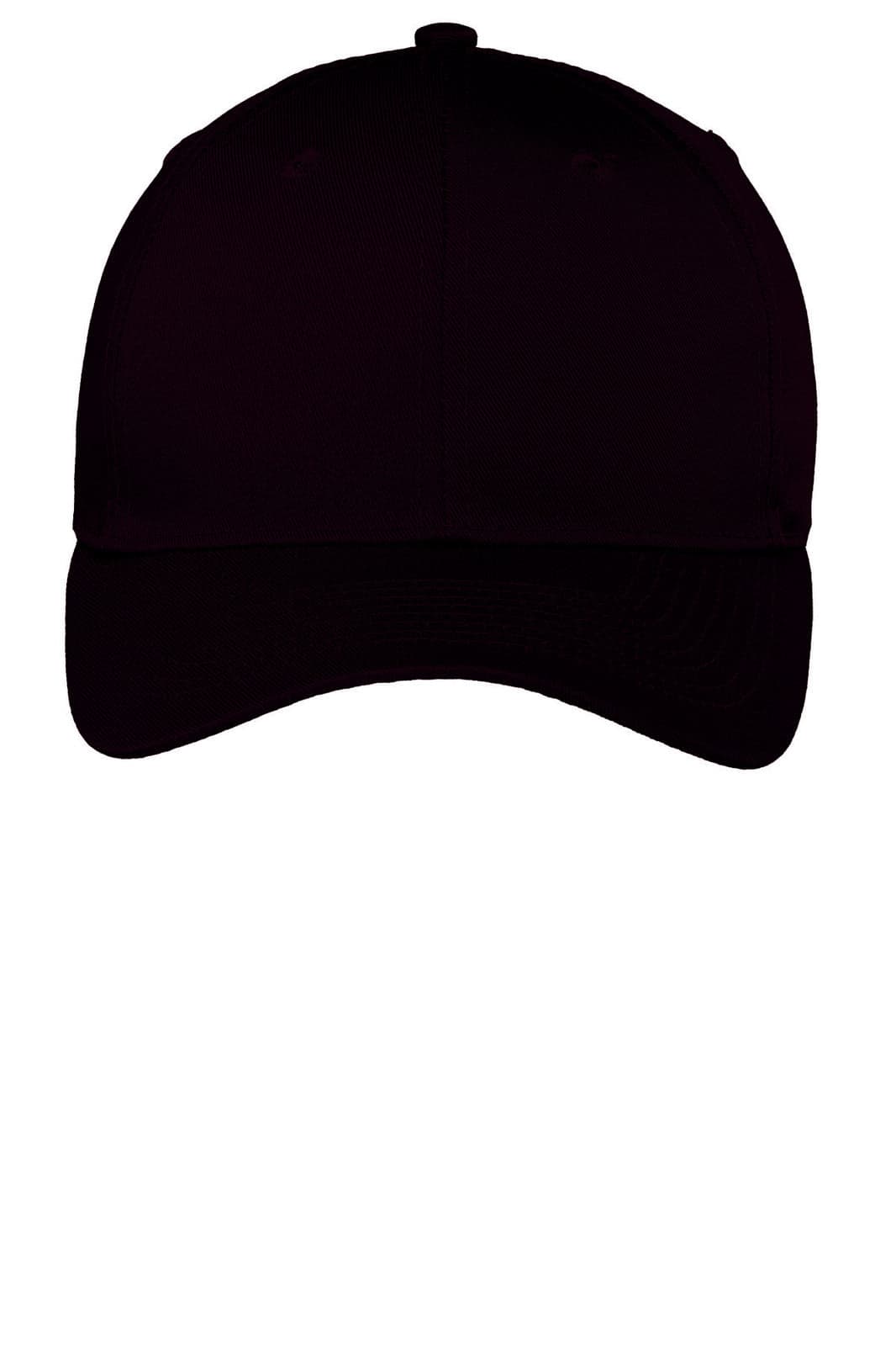 A black cap with a curved brim, featuring a logo on the front. The design is simple and unembellished.