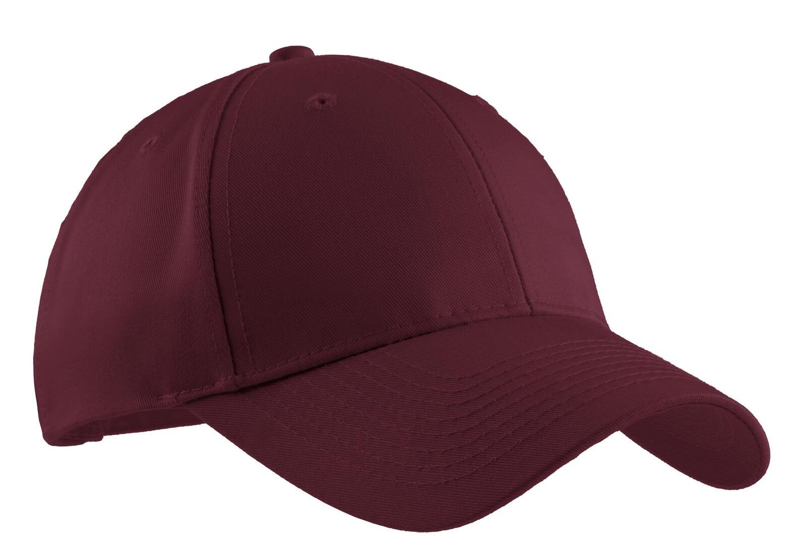 A maroon cap with a curved brim and a branded logo on the front. Suitable for casual or promotional use.