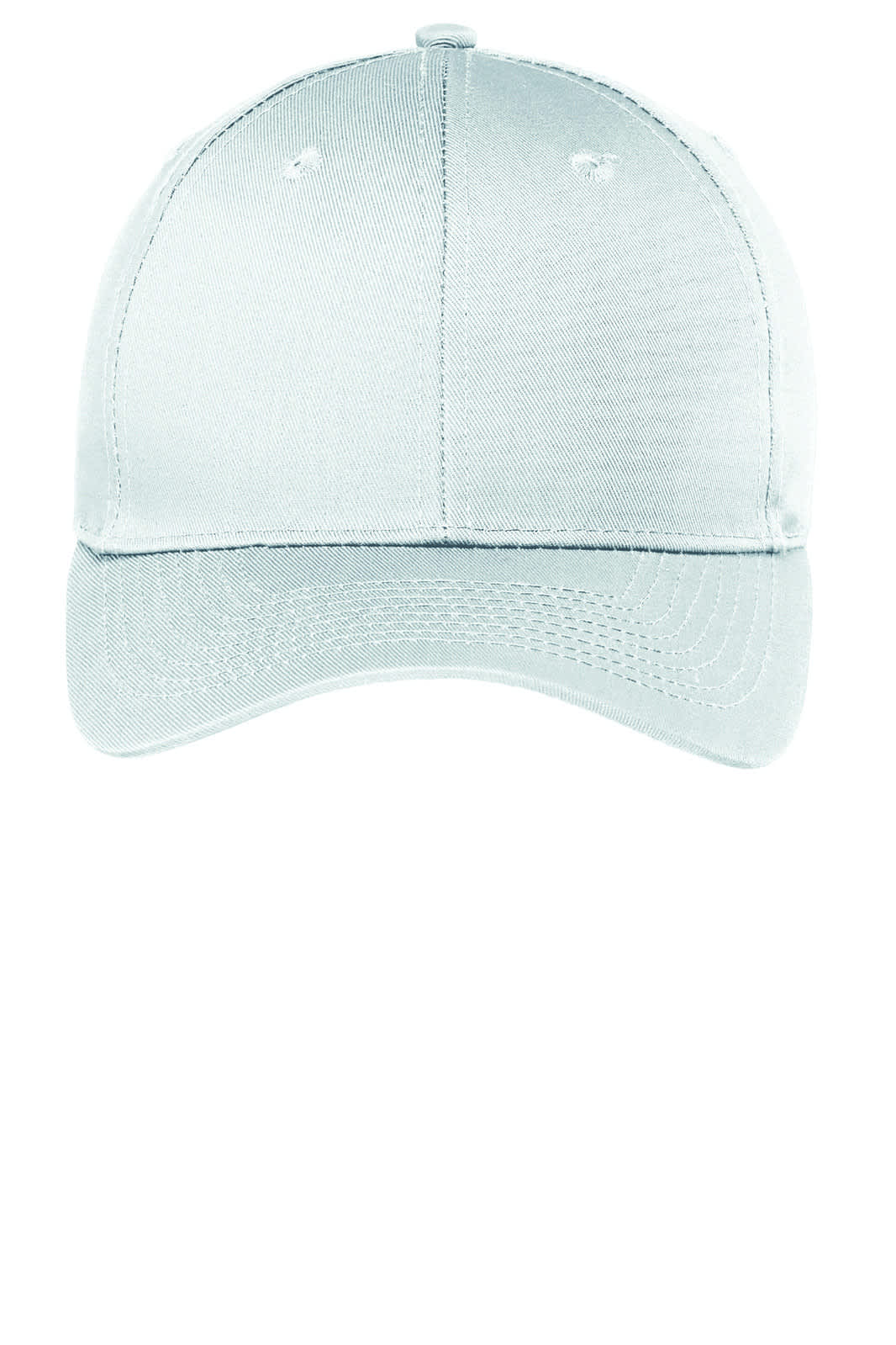 A light blue cap with a curved brim and stitched detailing, featuring a logo on the front.