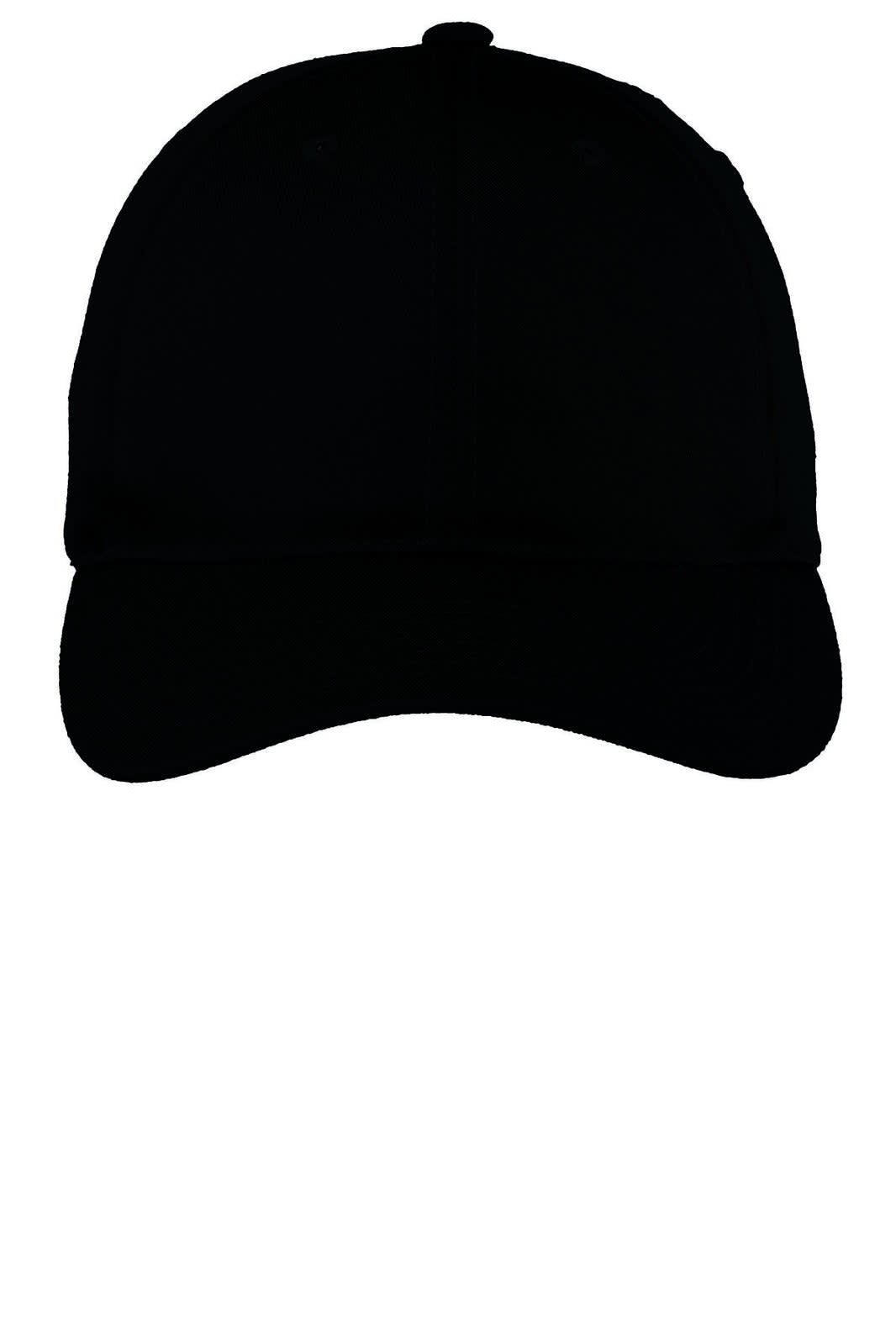 A black fine twill cap with a curved brim and a logo on the front. Suitable for casual wear and outdoor activities.