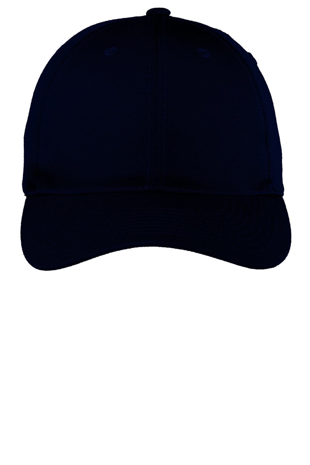 A navy blue fine twill cap featuring a structured design and a front panel with a logo.