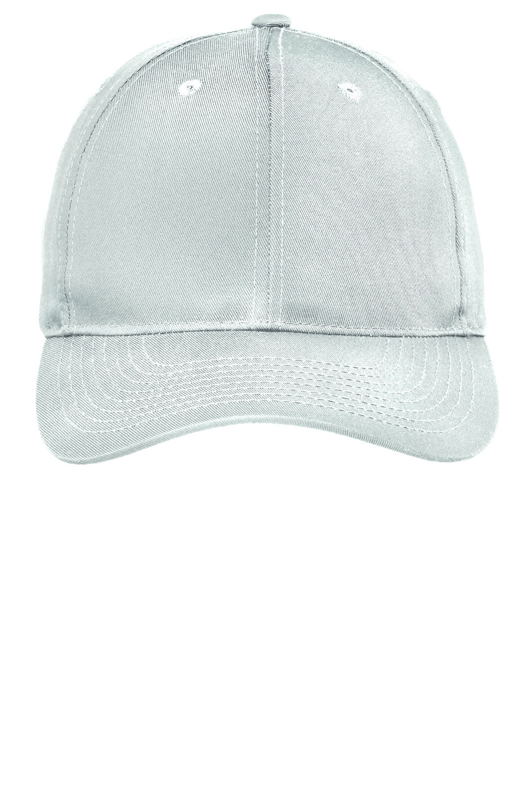A grey fine twill cap with a curved brim and an adjustable back. It features a logo on the front.