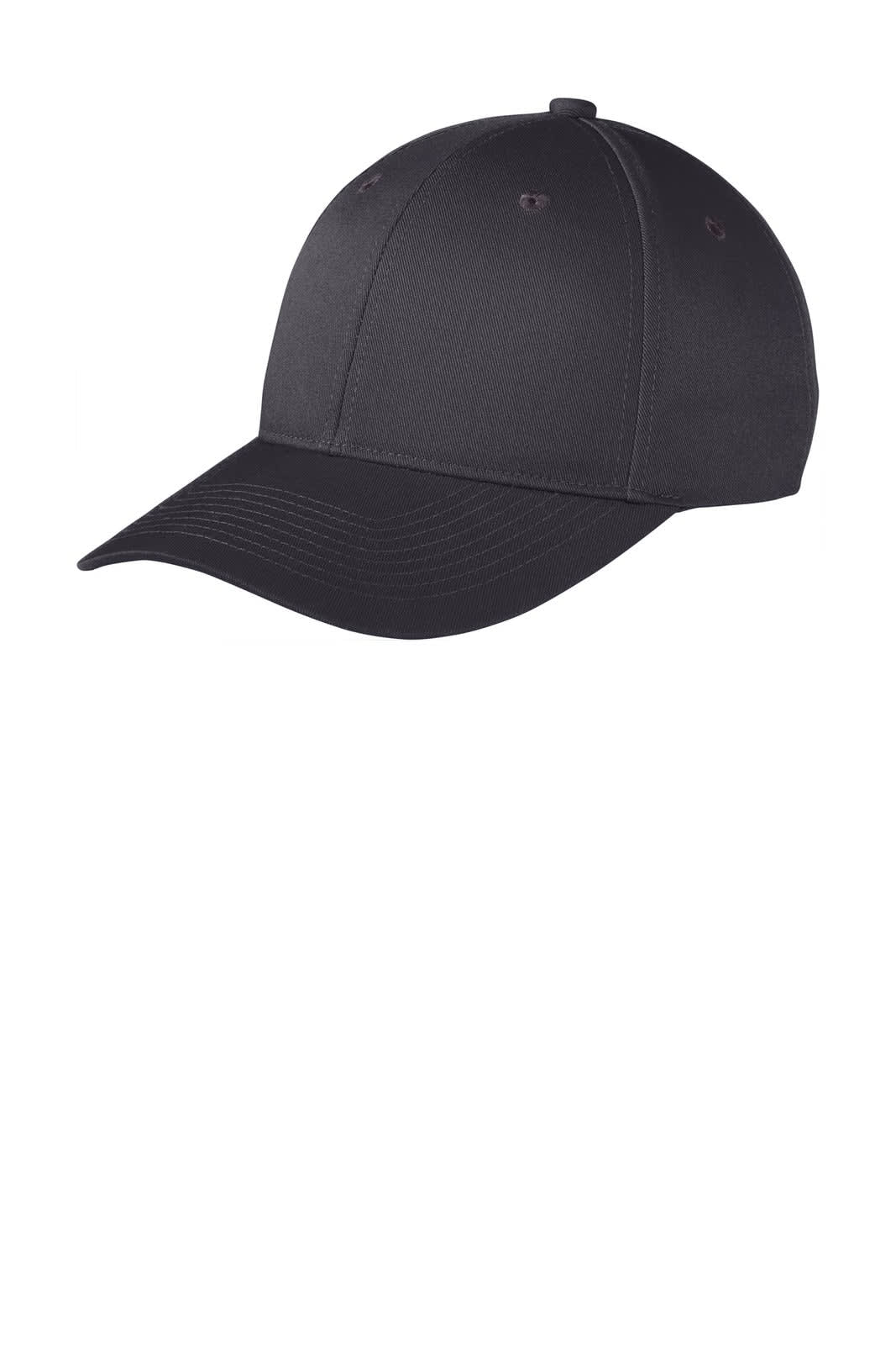 A black snapback cap with a curved brim and a decorative stitching pattern. It has a logo on the front.