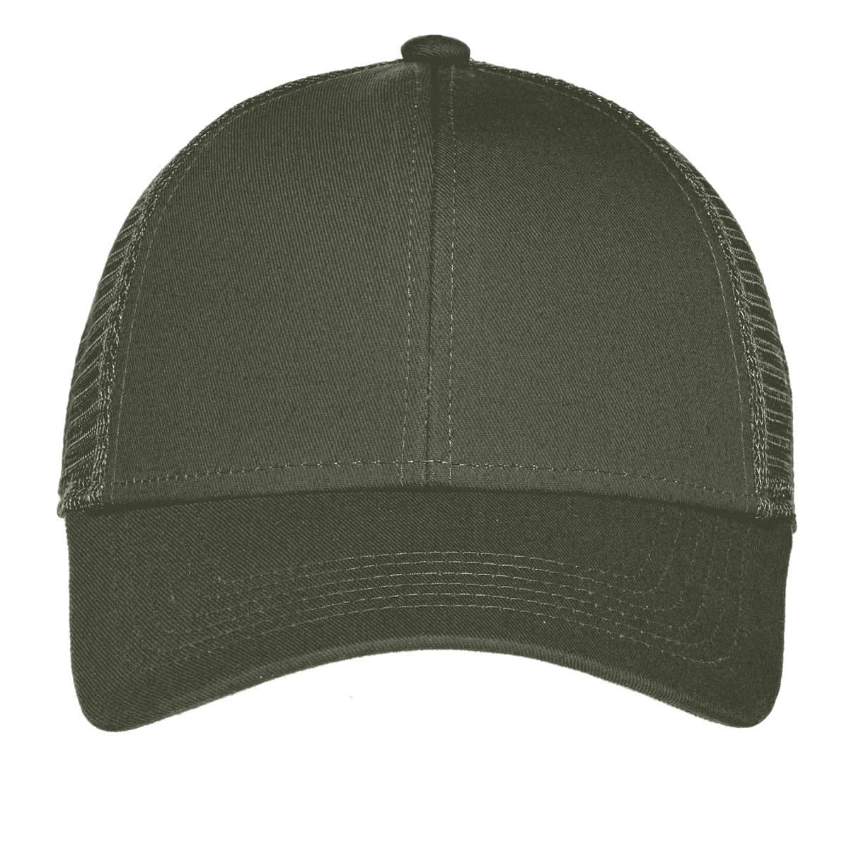 A dark green adjustable cap with a mesh back, featuring a curved brim and a central top button.