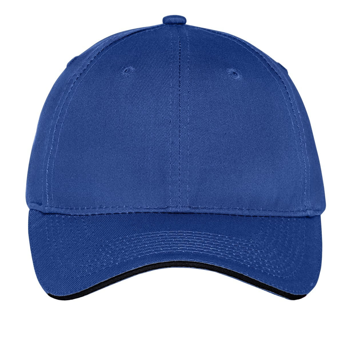 A blue unstructured sandwich bill cap with a logo on the front. The cap features a curved brim and six-panel design.