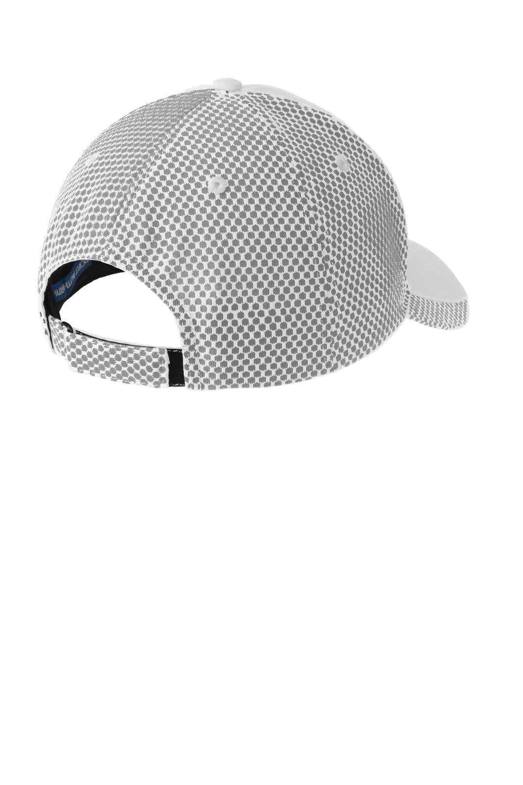 A two-colour mesh back cap in white and grey, featuring a logo on the side.